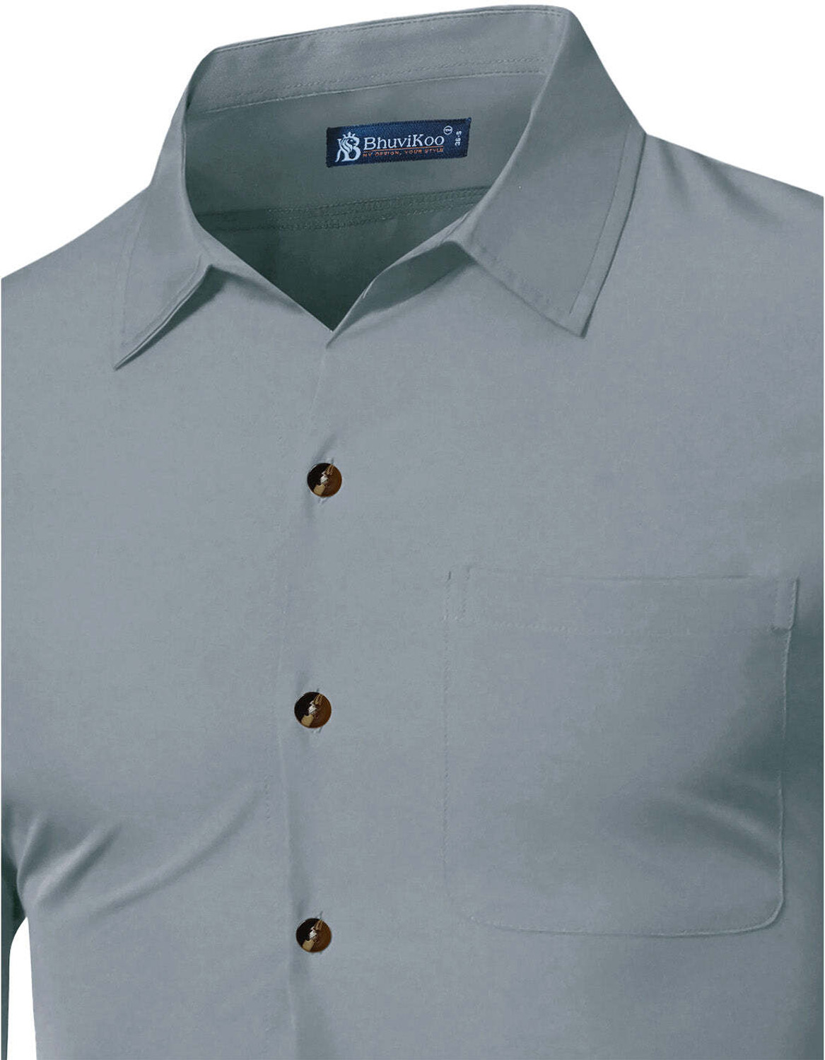 Image of BHUVIKOO Men Solid Casual Grey Shirt