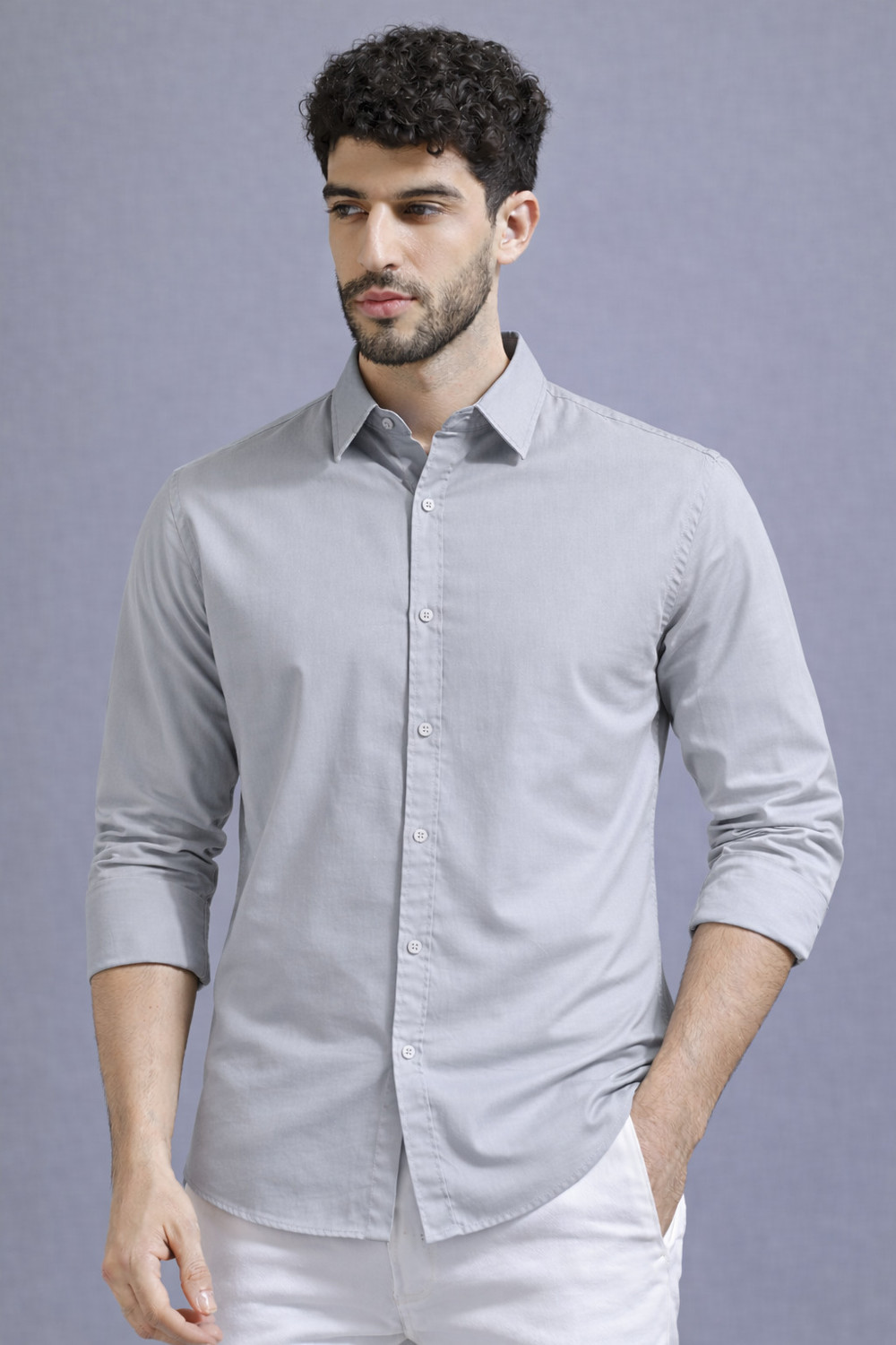 Image of BROCON Men Solid Casual Grey Shirt