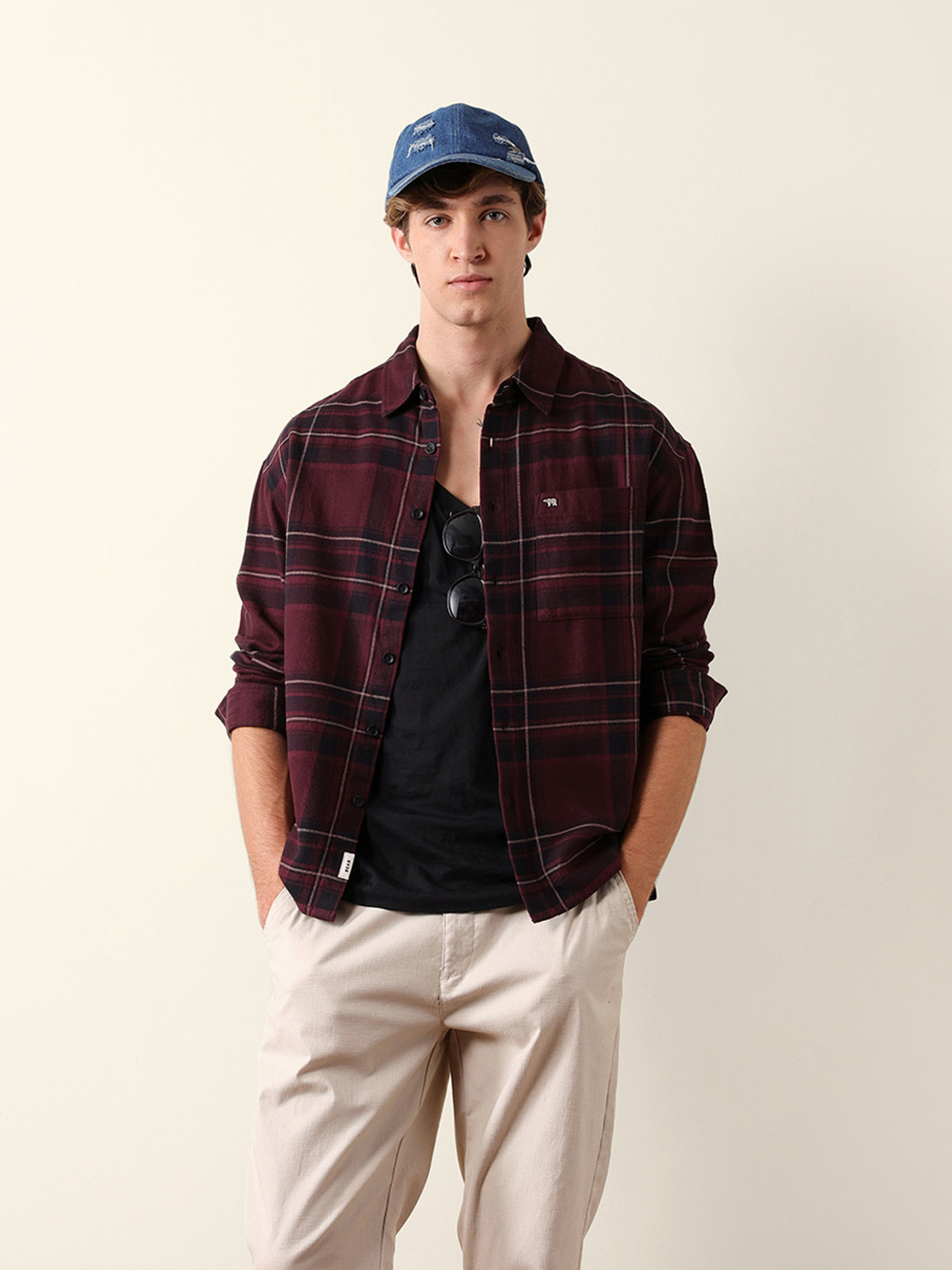 Image of THE BEAR HOUSE Men Checkered Casual Maroon Shirt