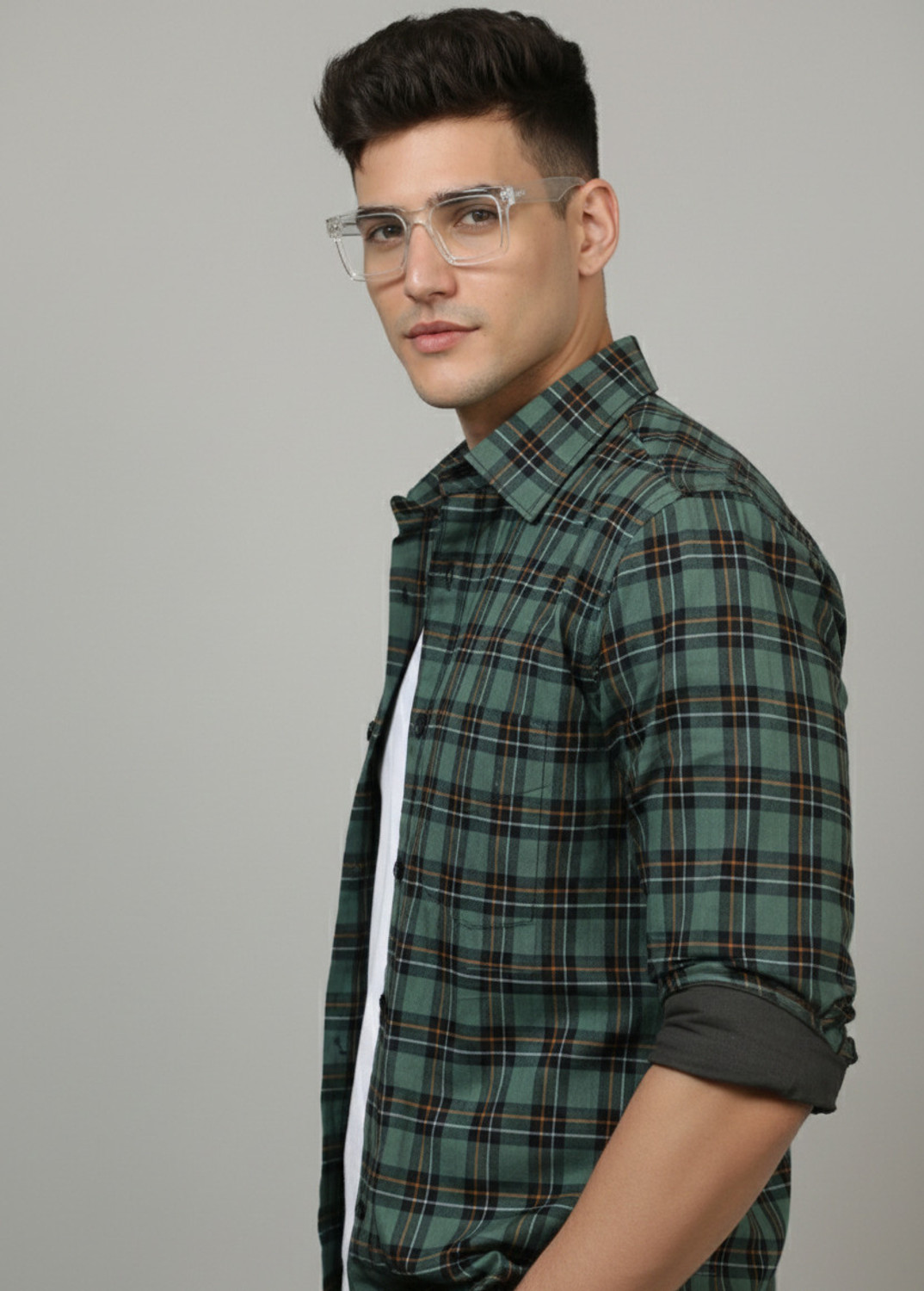 Image of Roadster Men Checkered Casual Green Shirt