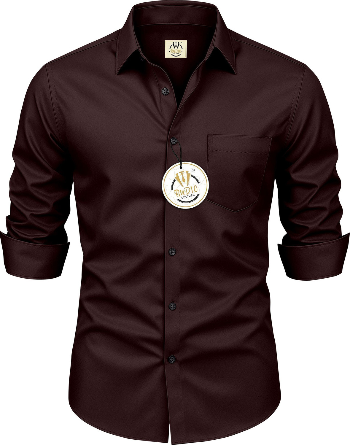 Image of RUDIO CULTURE Men Self Design Formal Brown Shirt