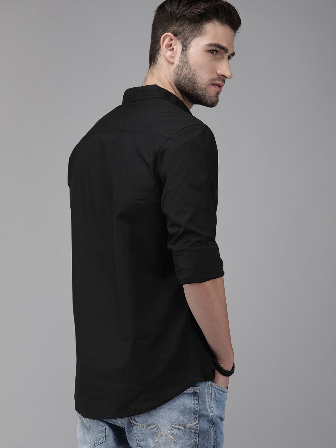 Image of Roadster Men Solid Casual Black Shirt
