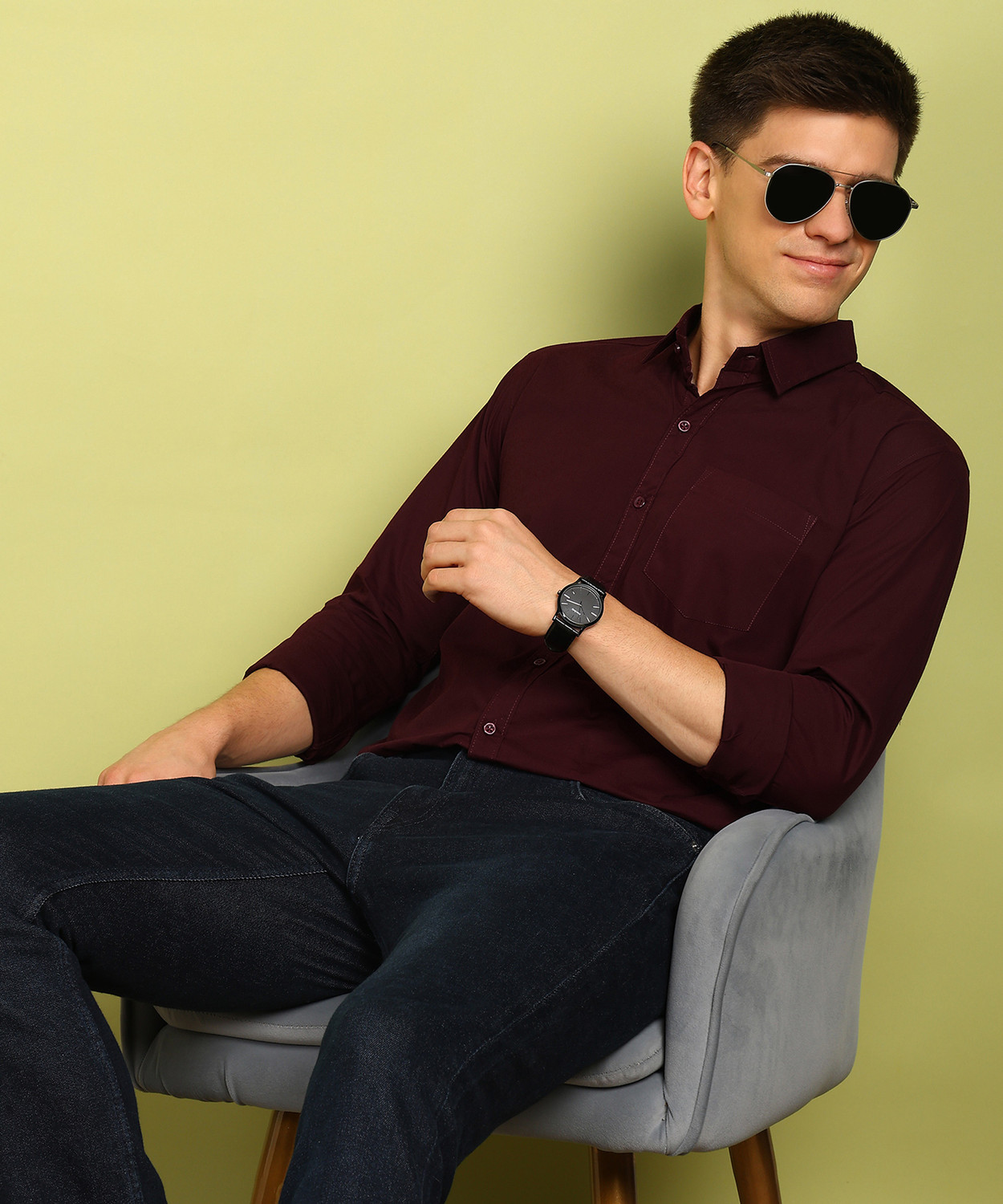 Image of FUBAR Men Solid Formal Maroon Shirt