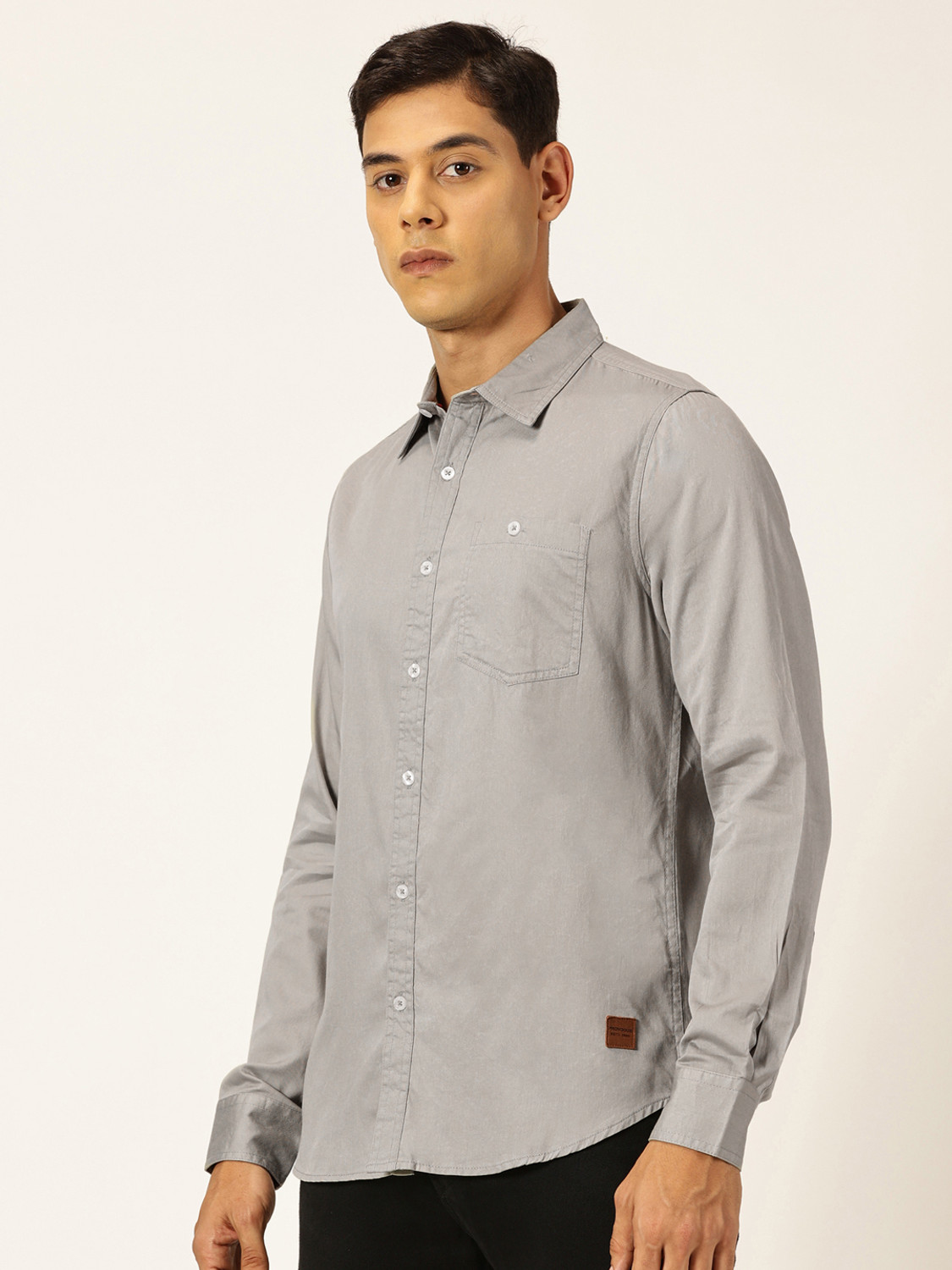 Image of PROVOGUE Men Solid Casual Grey Shirt