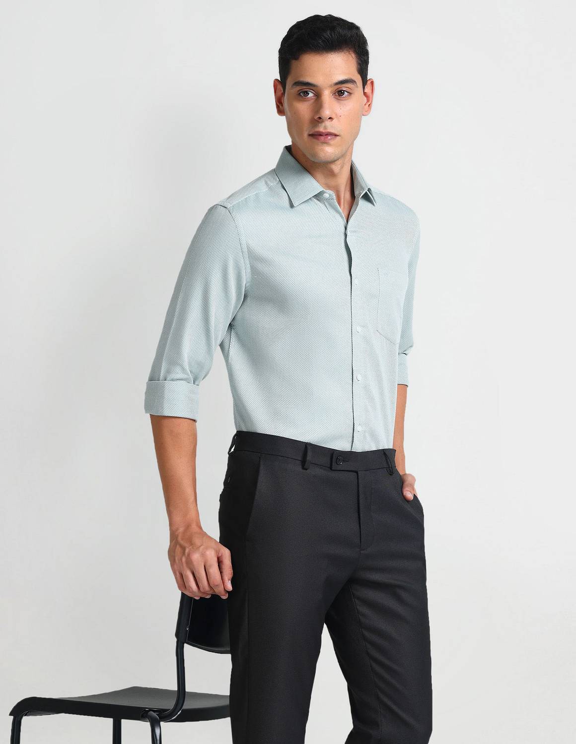 ARROW Men Self Design Formal Green Shirt