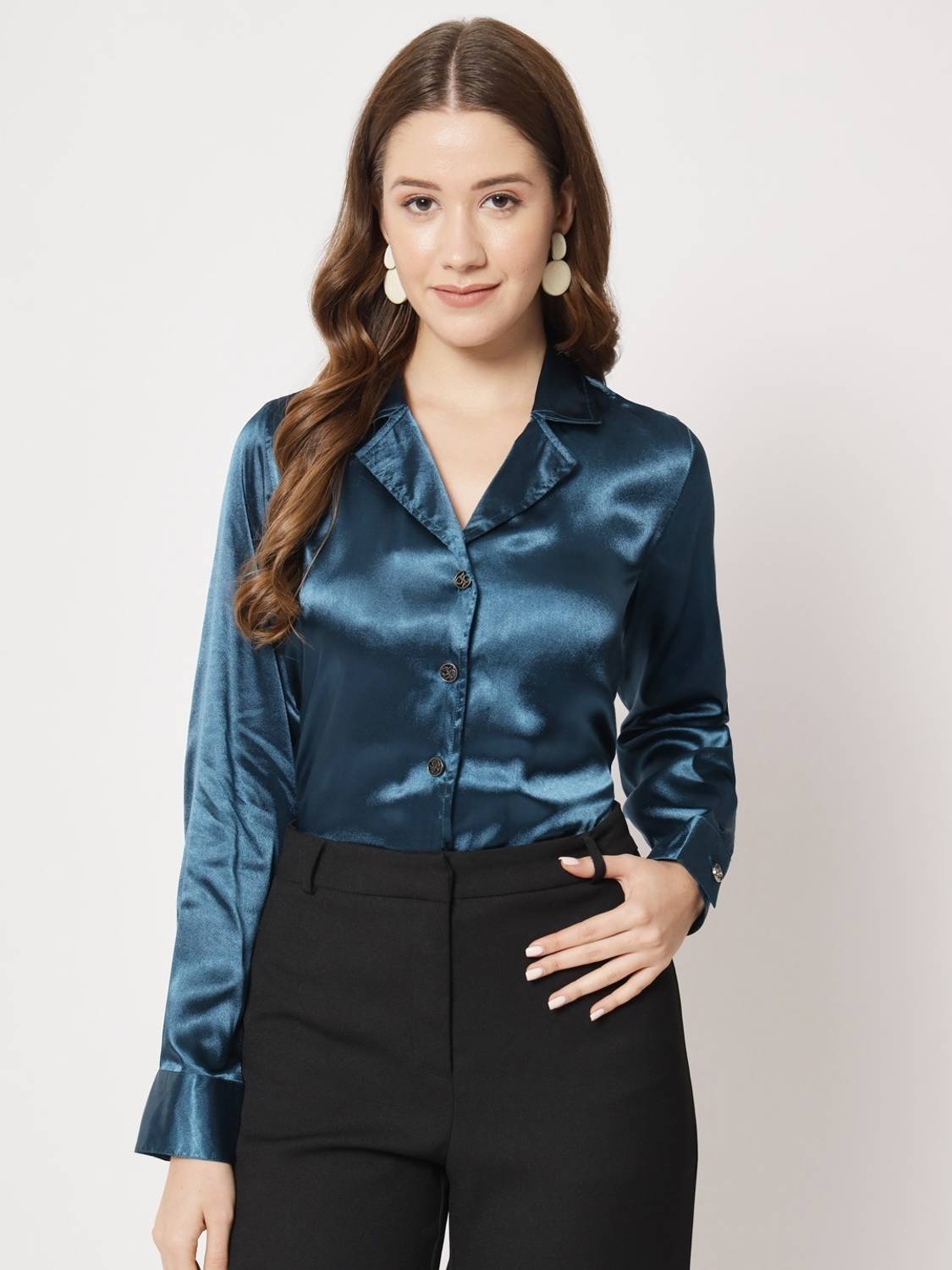 CHARMGAL Women Solid Casual Blue Shirt