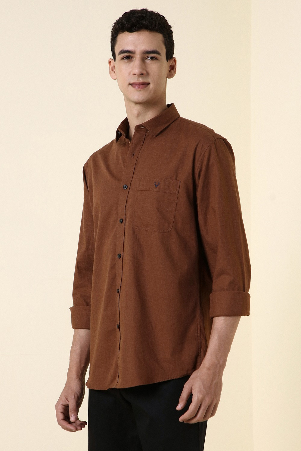 Image of Allen Solly Men Solid Casual Brown Shirt