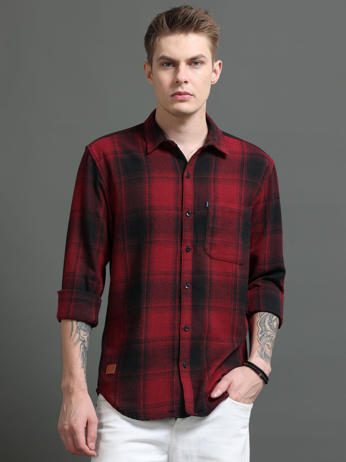 Image of Rope Men Checkered Casual Red, Black Shirt