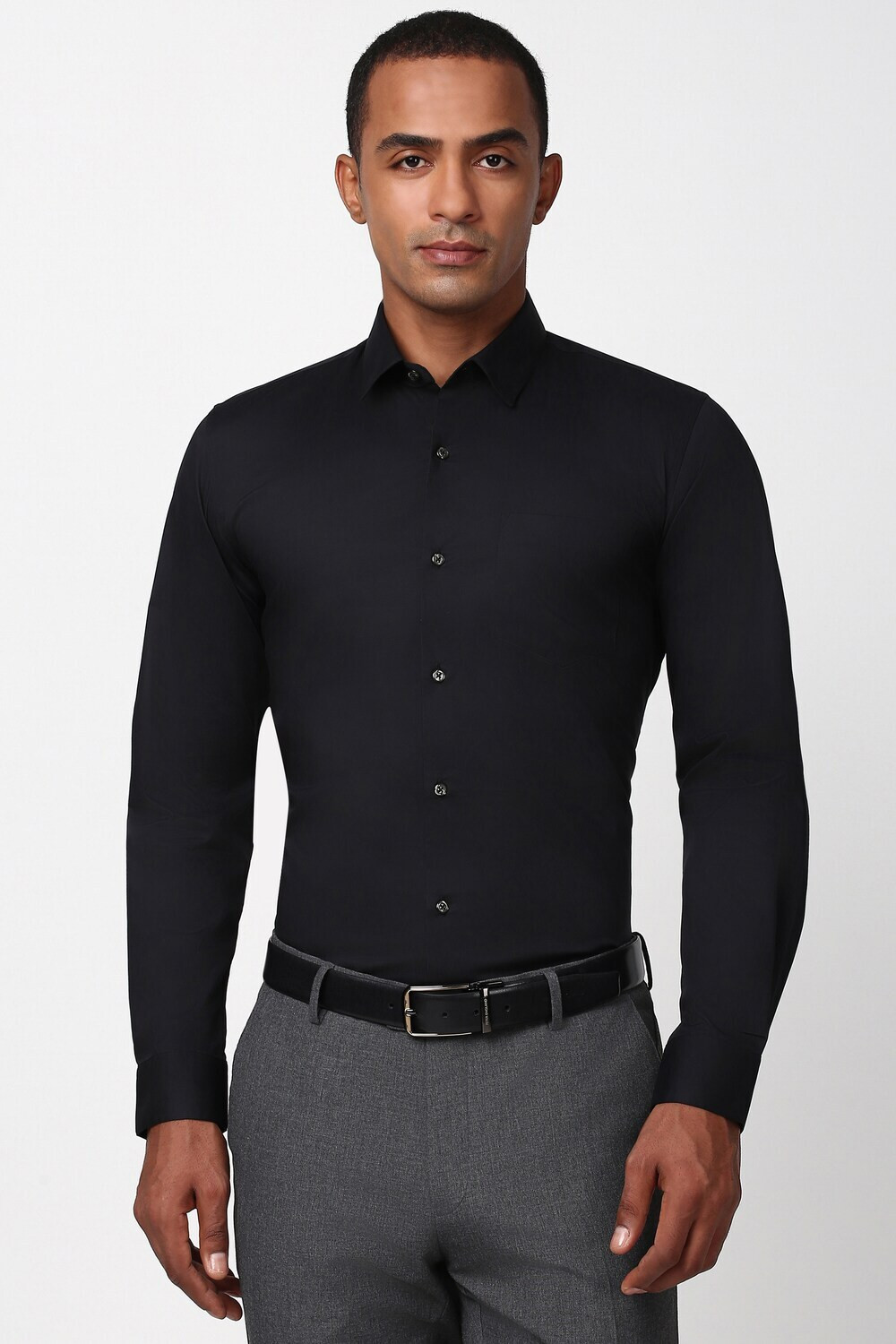 Image of PETER ENGLAND Men Solid Formal Black Shirt