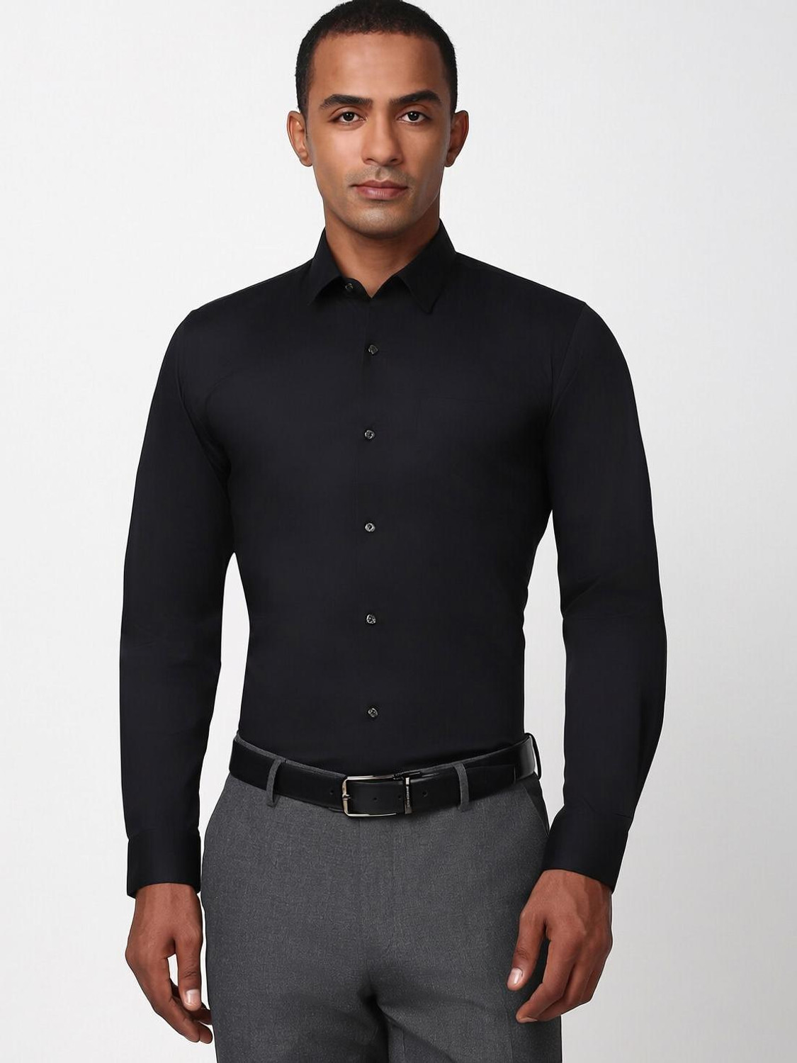 Image of PETER ENGLAND Men Solid Formal Black Shirt