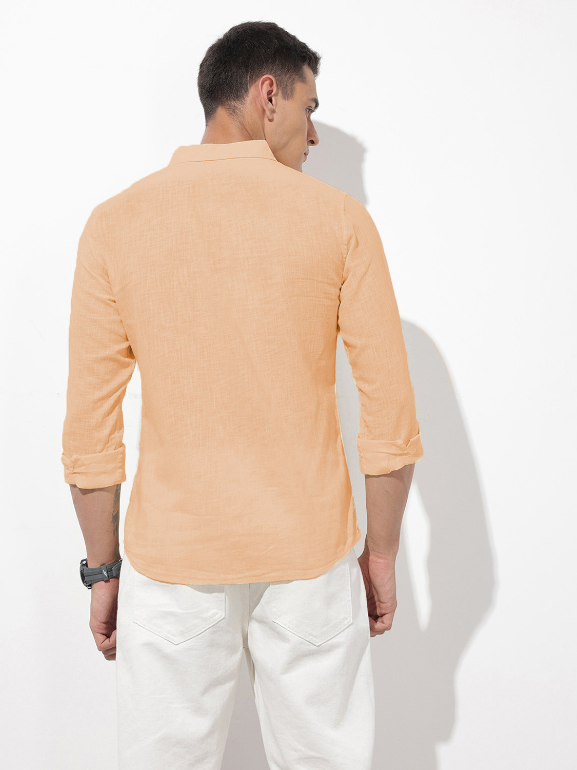 Image of SHIRTZONE Men Solid Casual Orange Shirt