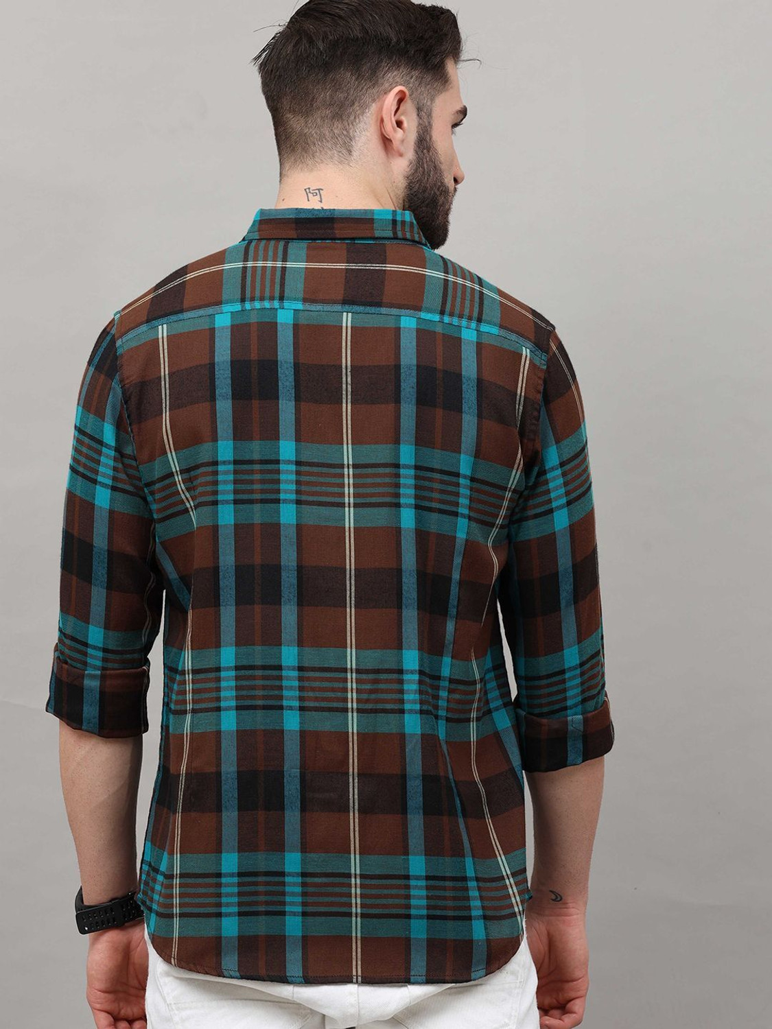 Image of HERE&NOW Men Checkered Casual Blue Shirt