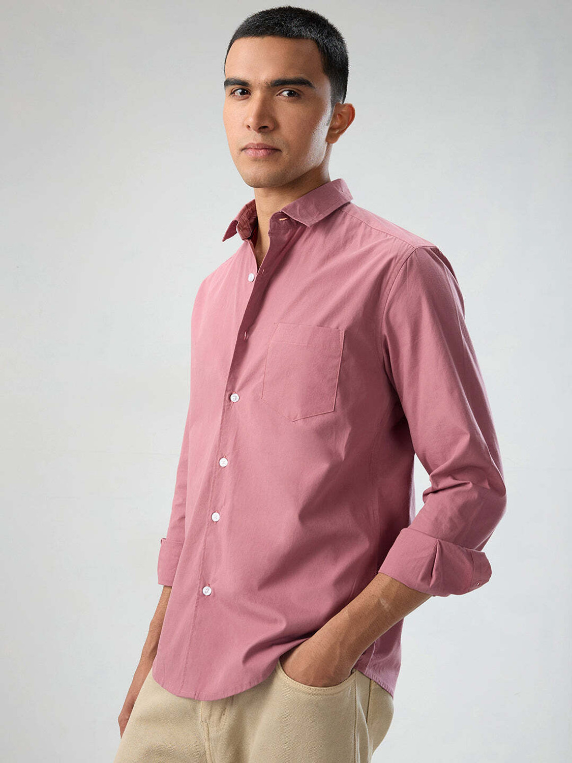 Image of VASTRADO Men Solid Casual Pink Shirt