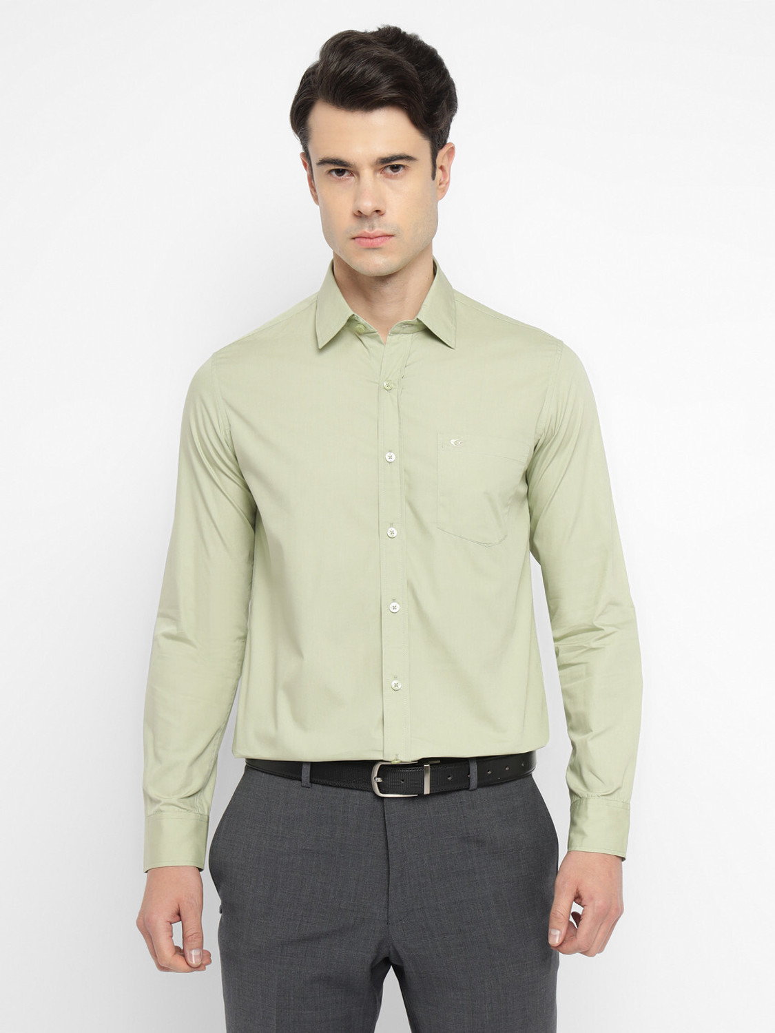 Image of Allen Cooper Men Solid Casual Green Shirt