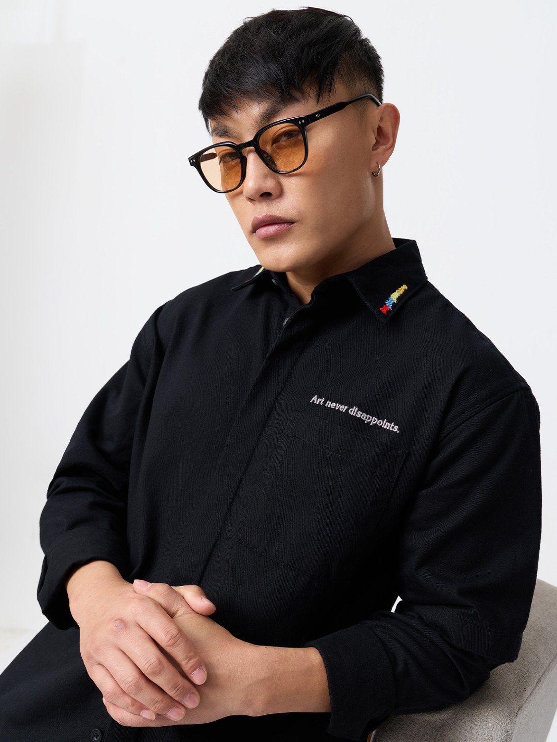 Image of The Souled Store Men Embroidered Casual Black Shirt