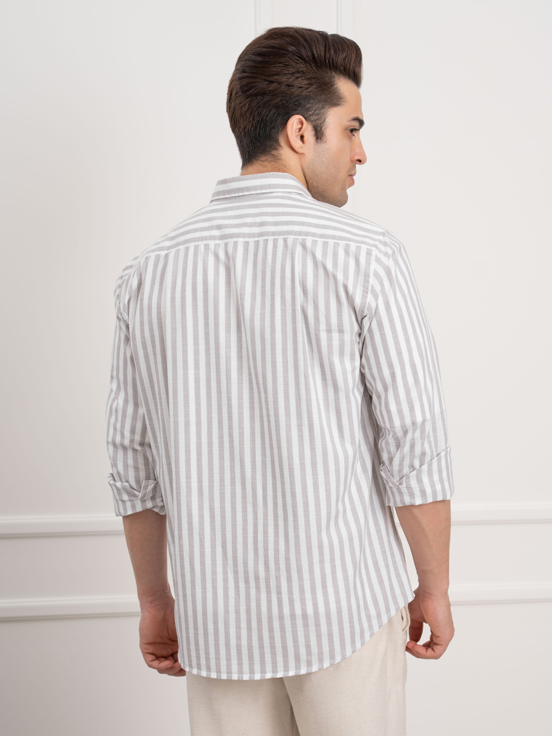 Image of RED TAPE Men Striped Casual Grey Shirt