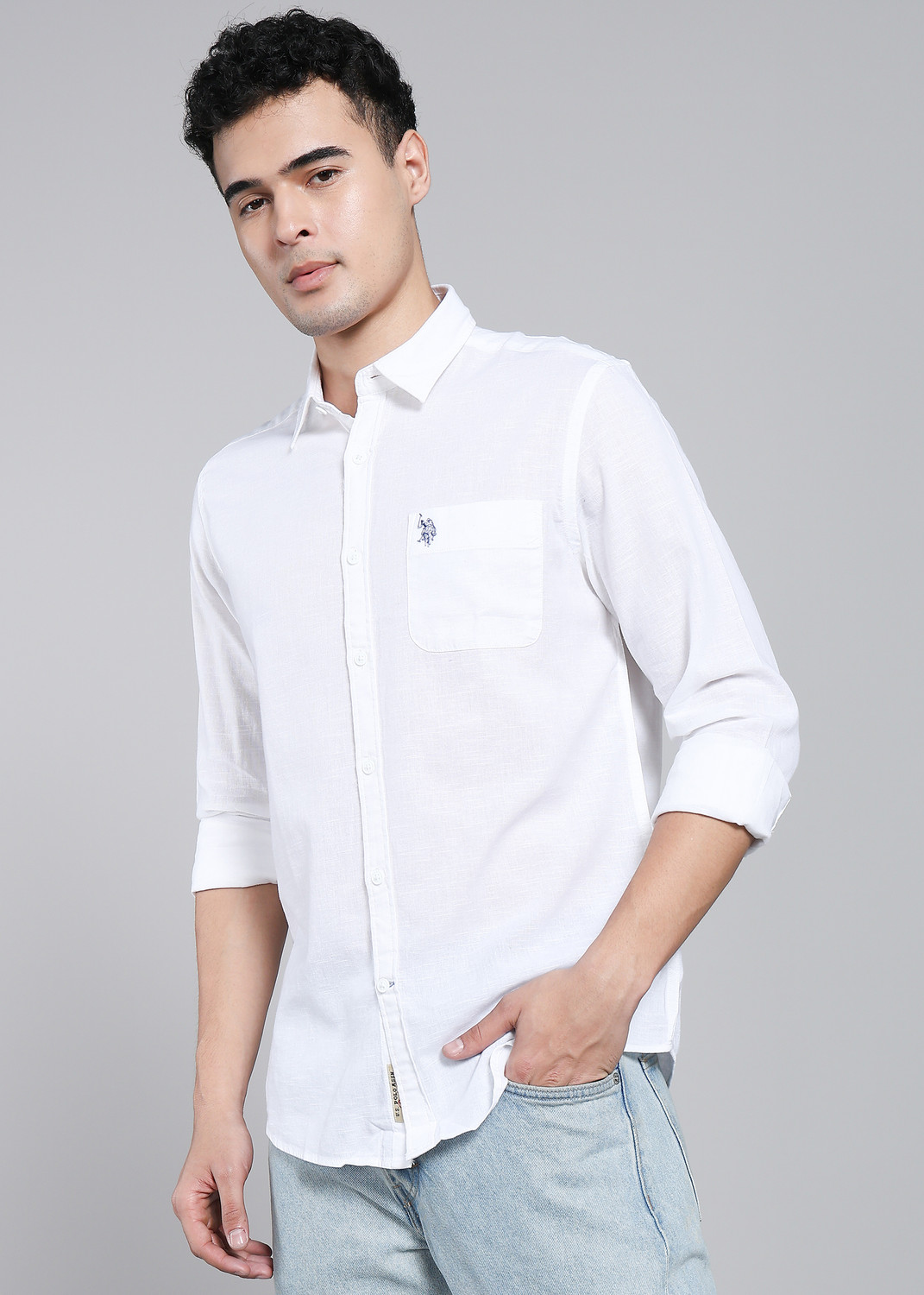 Image of U.S. Polo Assn. Denim Co. Men Regular Fit Self Design Cut Away Collar Casual Shirt