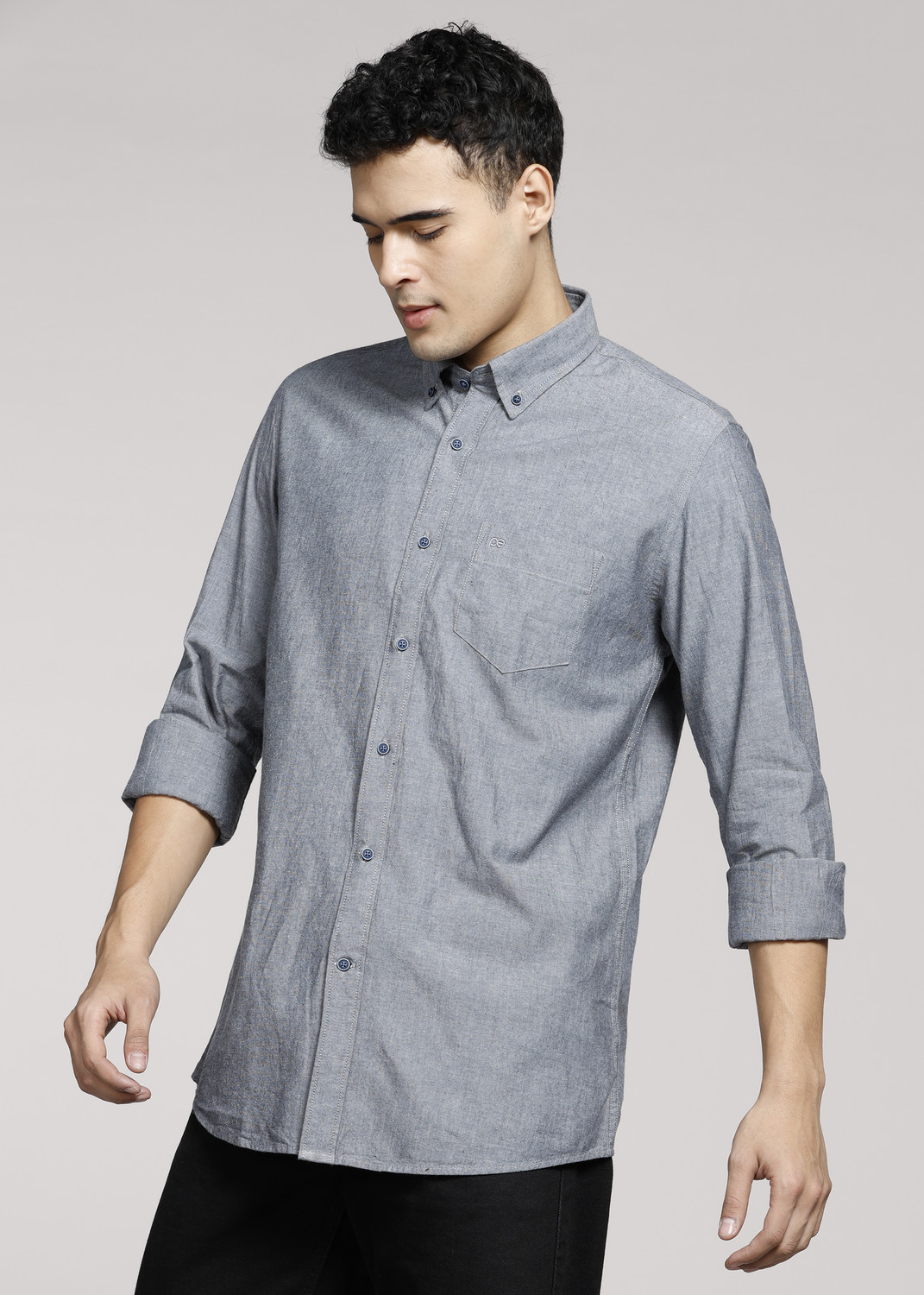 Image of PETER ENGLAND Men Solid Casual Grey Shirt