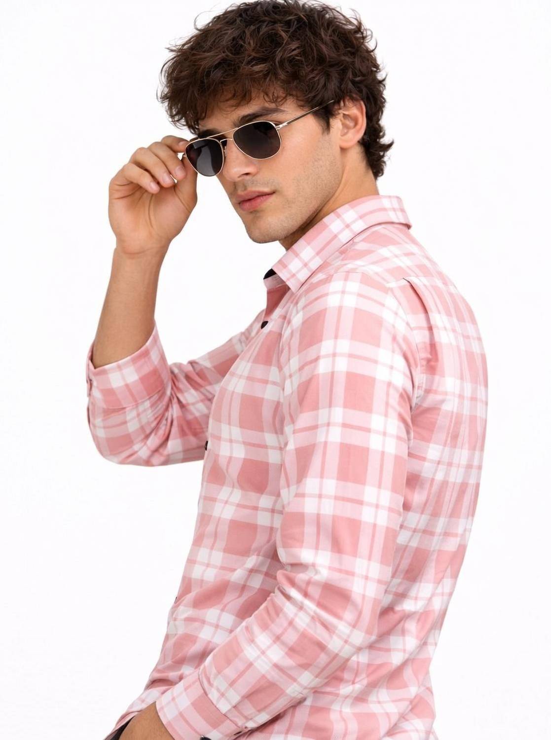 CAMBREEN Men Striped Casual Pink Shirt