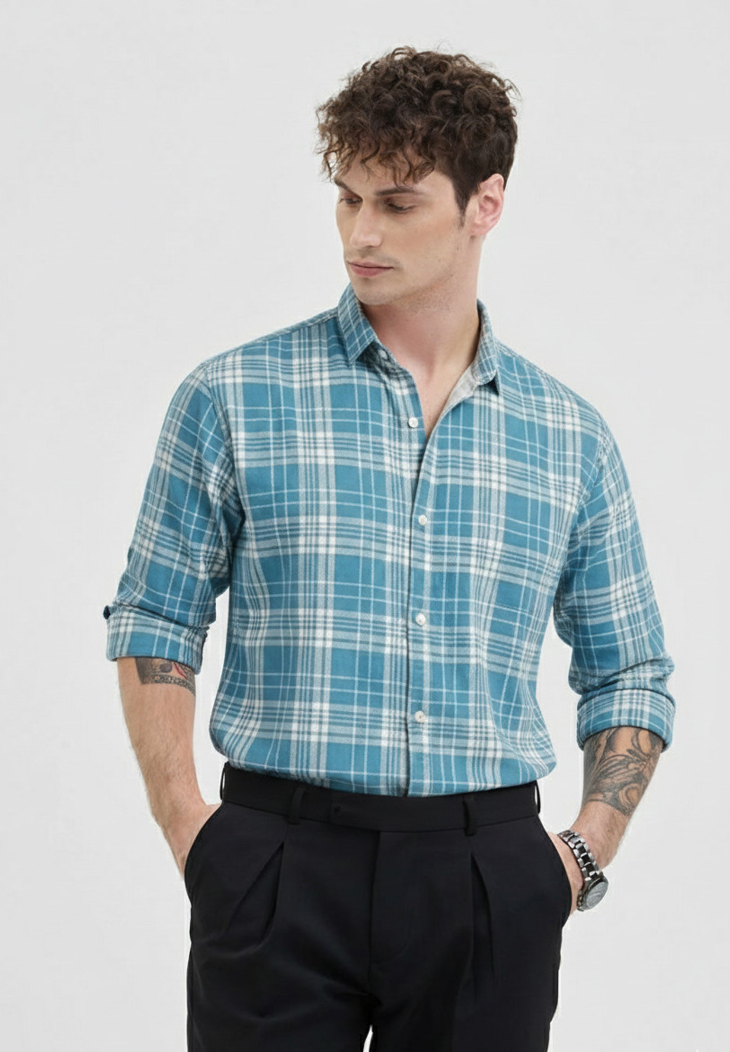 Image of Roadster Men Checkered Casual Blue Shirt