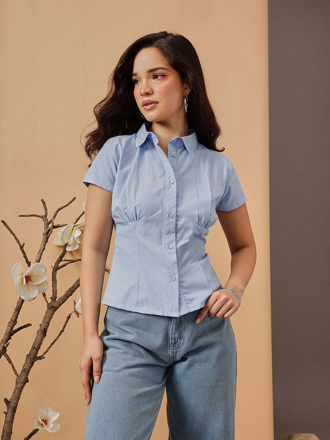 Image of STREET9 Women Solid Casual Blue Shirt