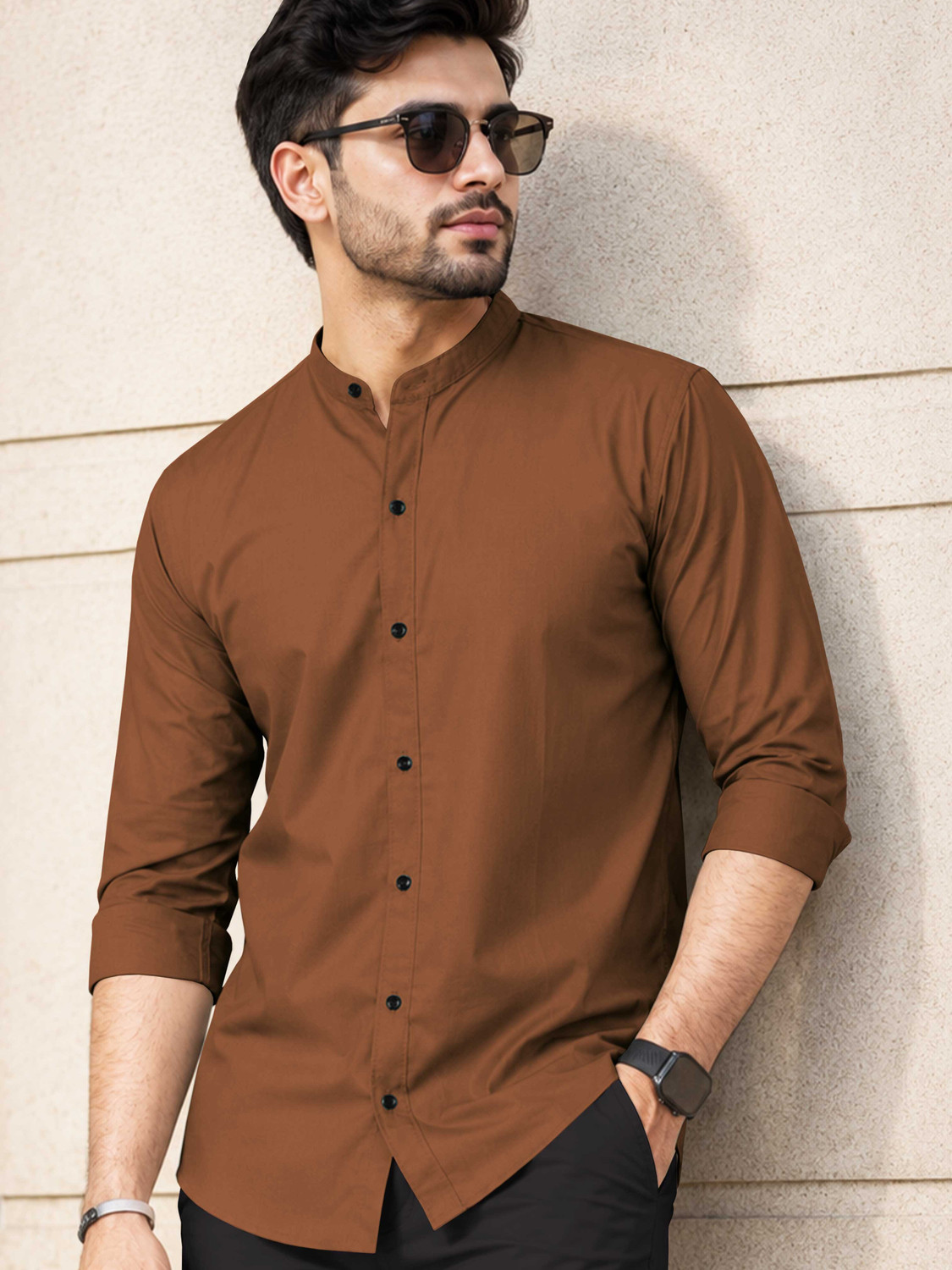 Image of VeBNoR Men Solid Casual Brown Shirt