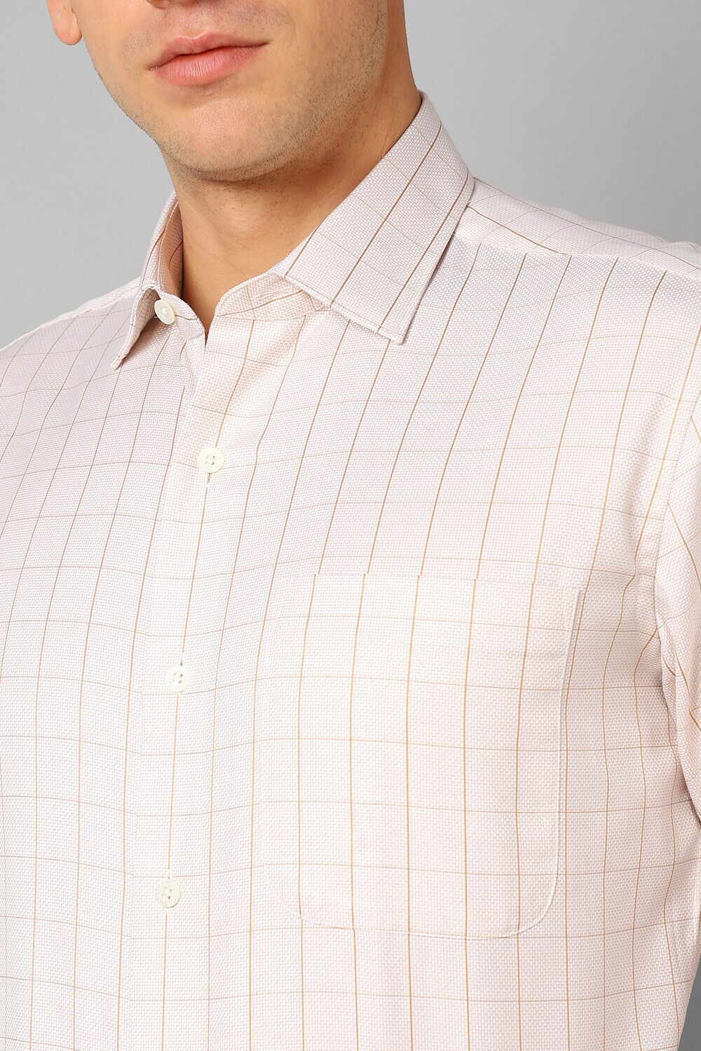 Image of LOUIS PHILIPPE Men Checkered Formal White, Brown Shirt