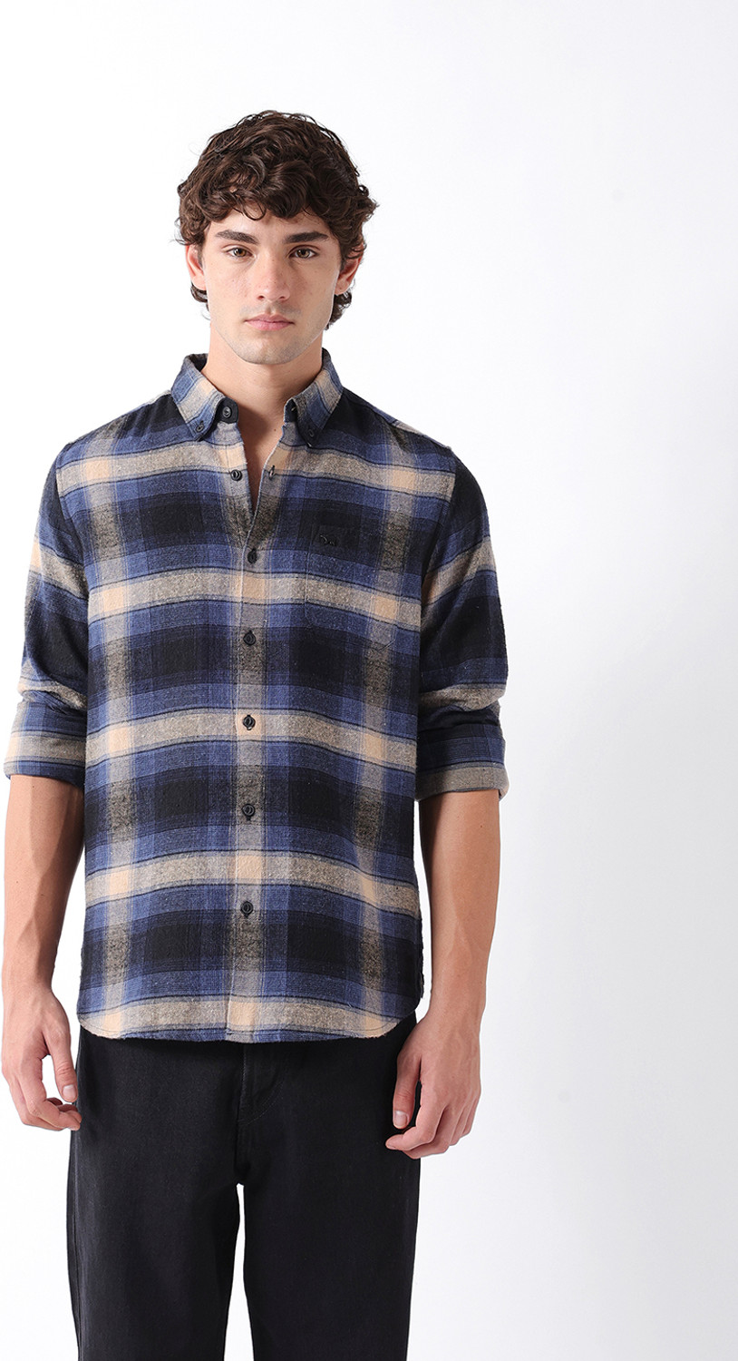 Image of THE BEAR HOUSE Men Checkered Casual Blue Shirt