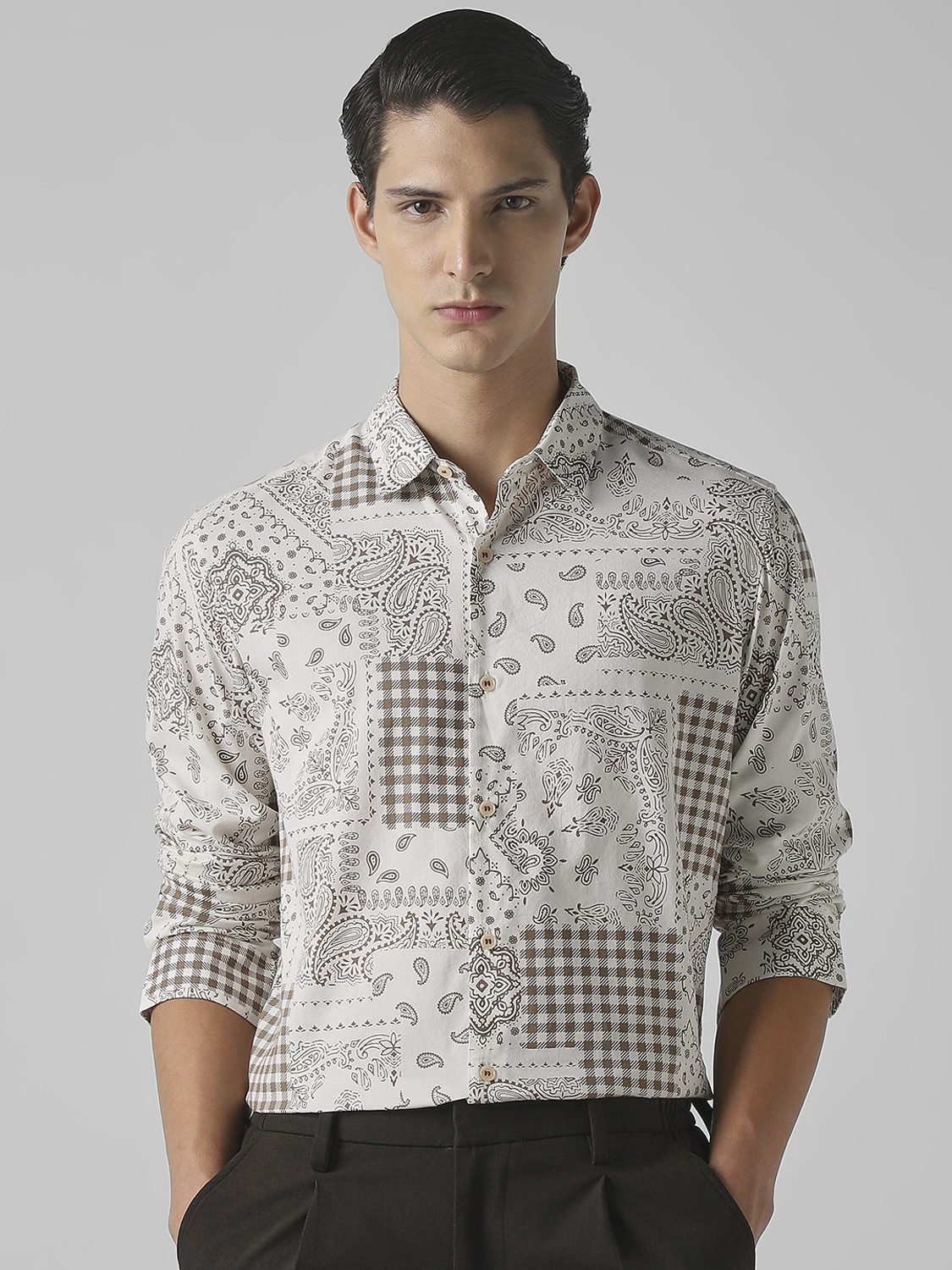 Image of MUFTI Men Printed Casual Brown Shirt