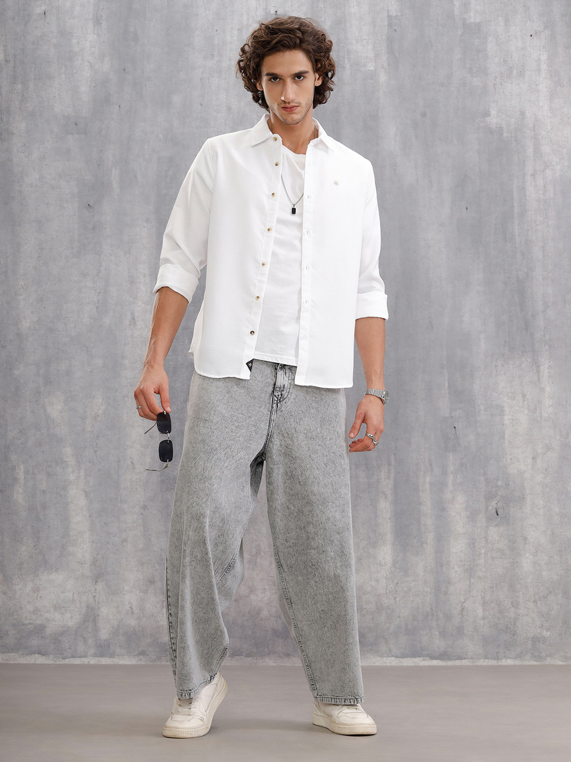Image of WROGN Men Solid Casual White Shirt