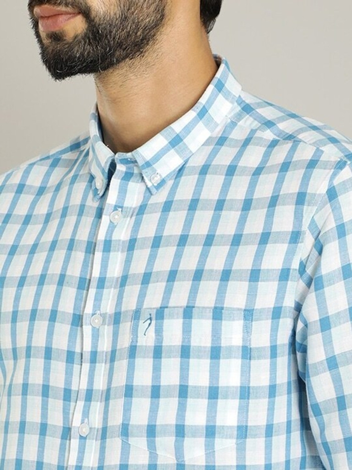 Image of INDIAN TERRAIN Men Checkered Casual Blue Shirt