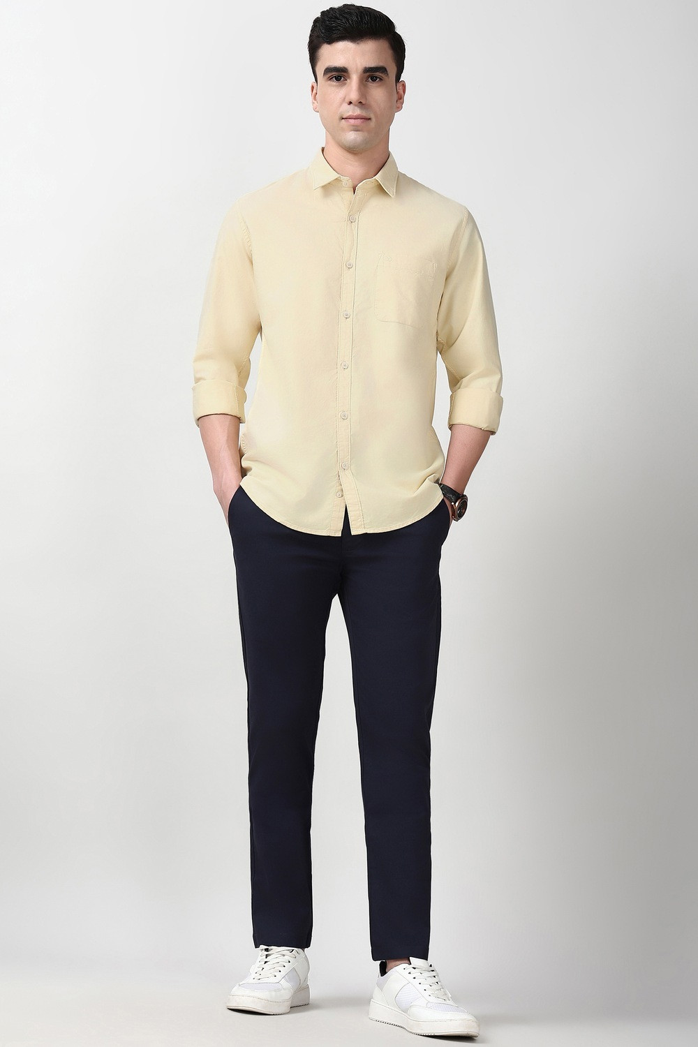Image of PETER ENGLAND Men Solid Casual Beige Shirt