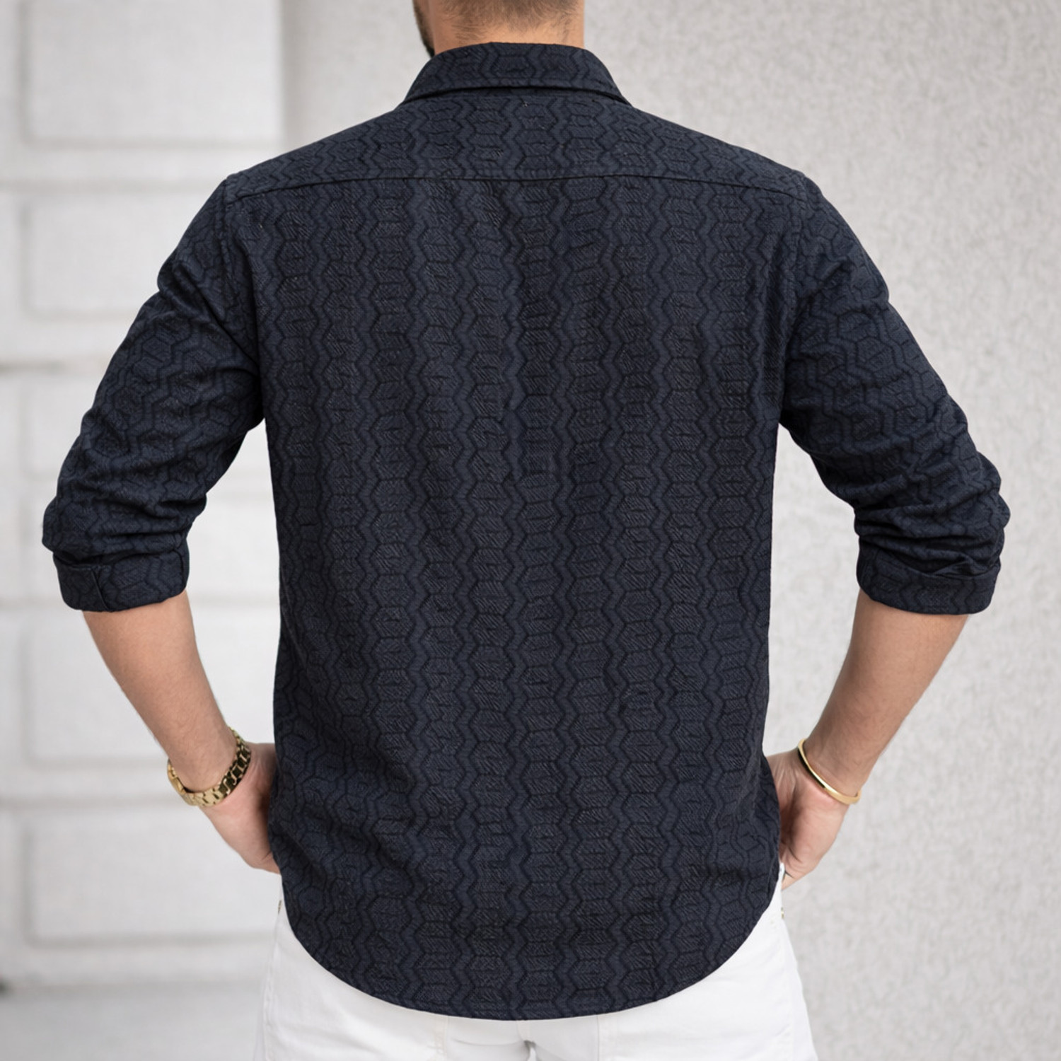 Image of STR CREATION Men Striped Casual Black Shirt