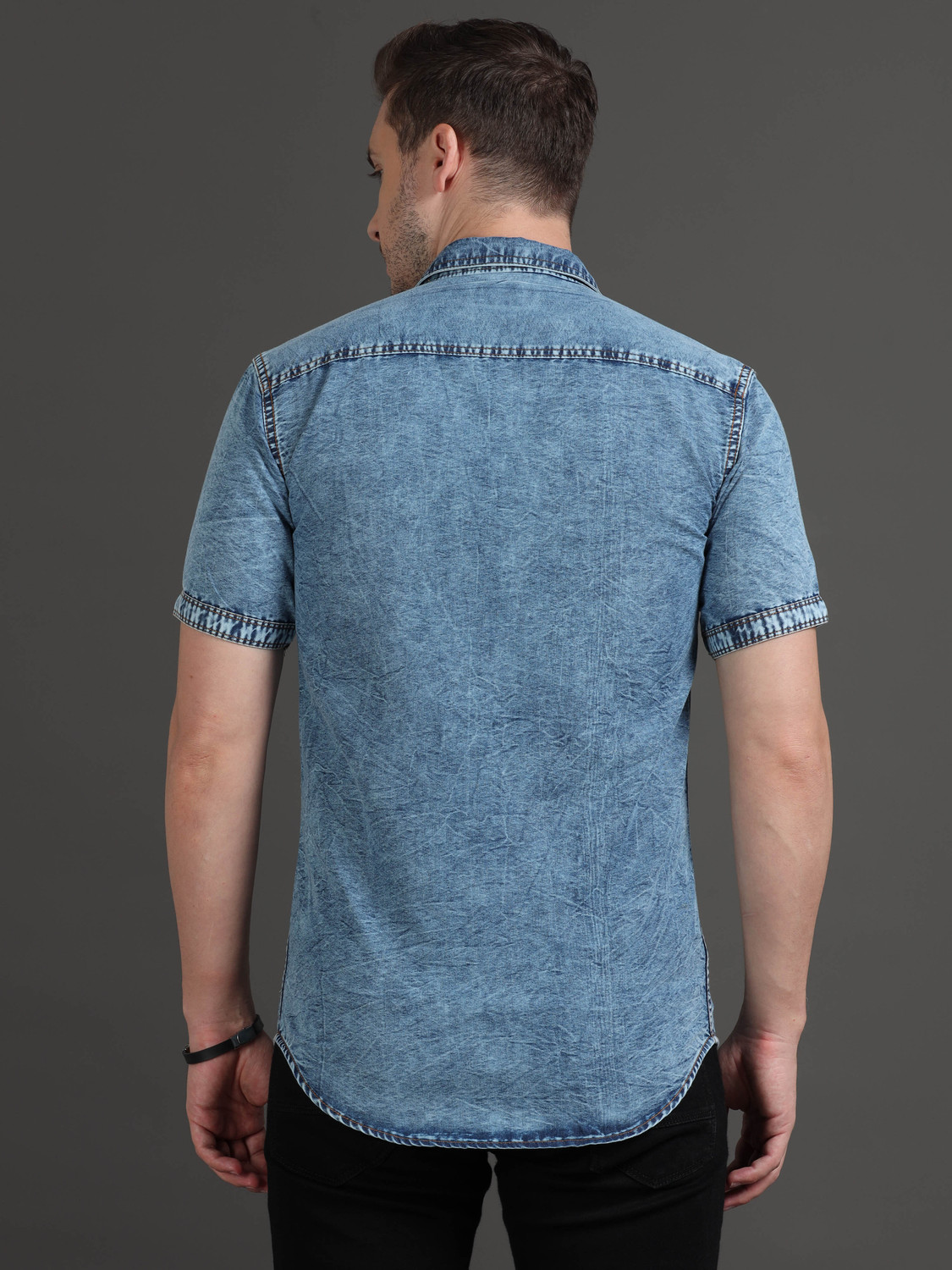 Image of PRINTOUT Men Solid Casual Blue Shirt