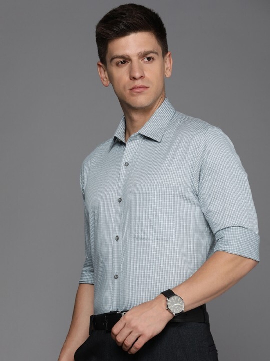 Image of Raymond Men Self Design Formal Grey Shirt