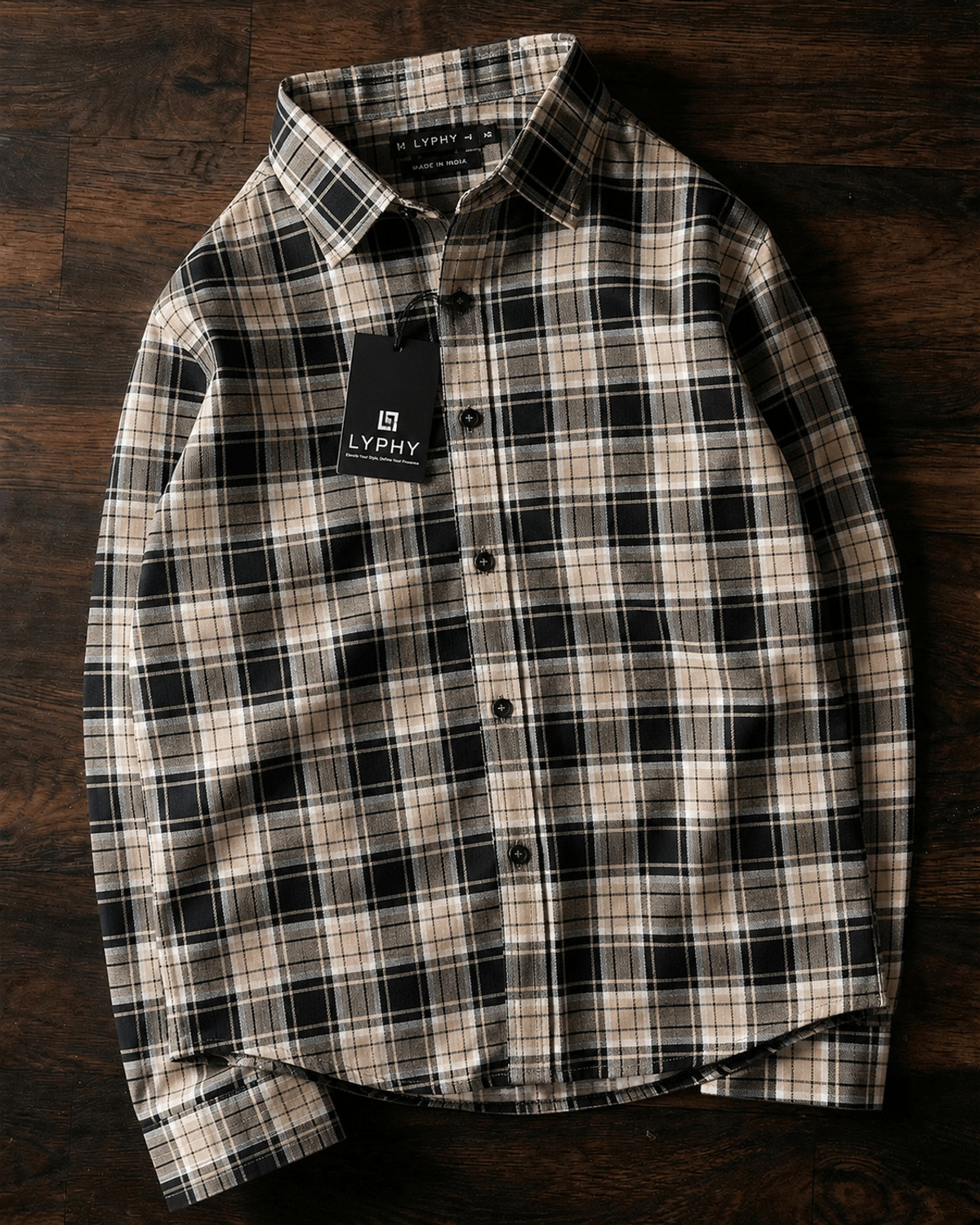 Image of Lyphy Men Checkered Casual Black, Brown Shirt