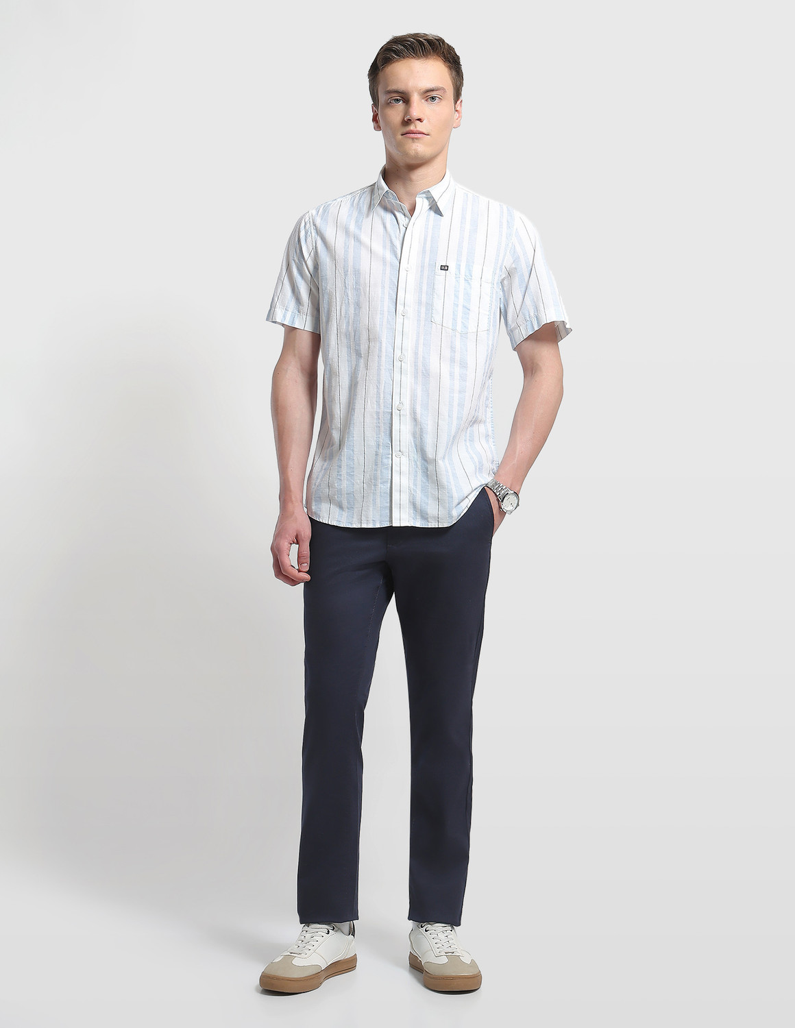 Image of Arrow Sport Men Regular Fit Striped Spread Collar Casual Shirt