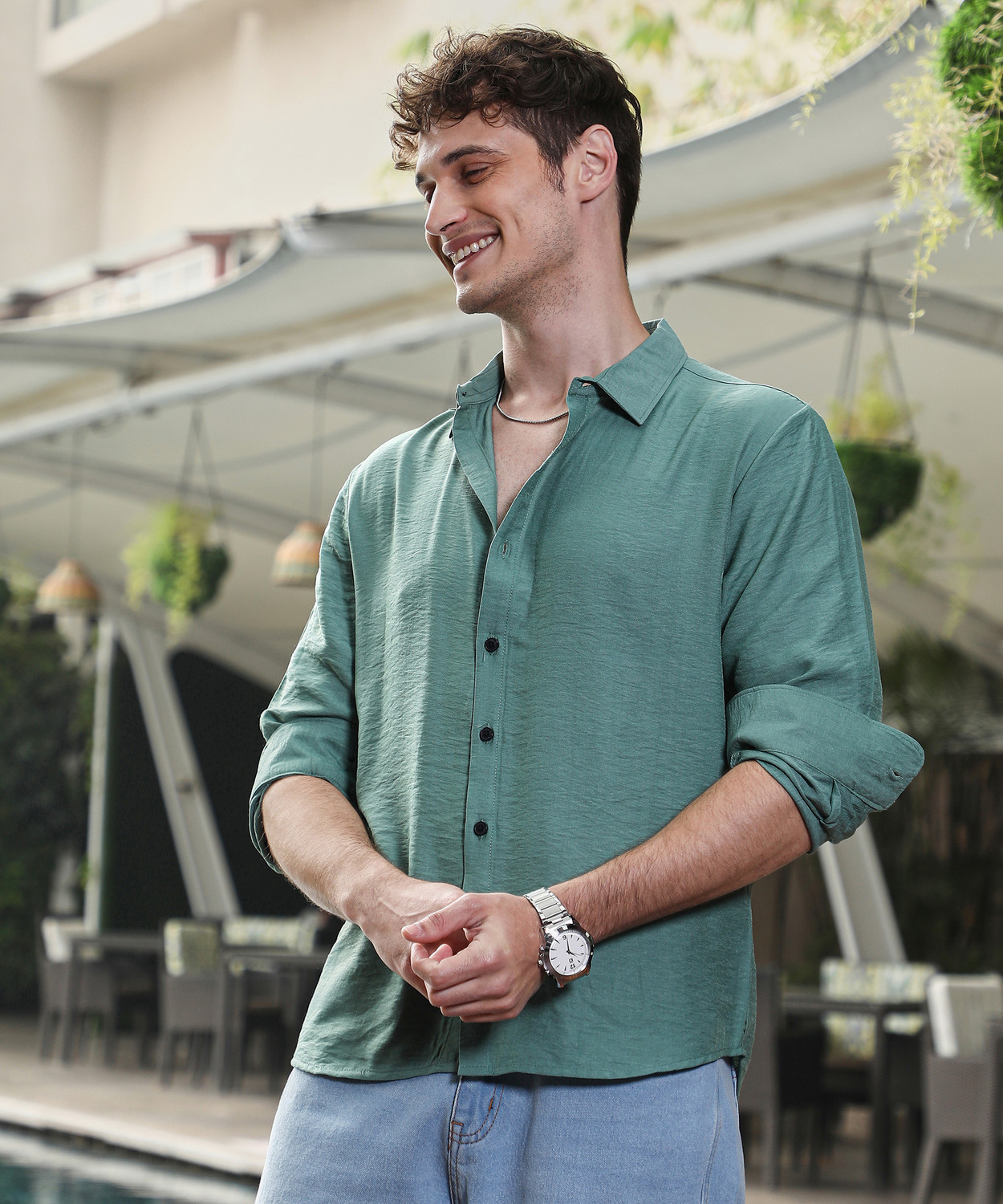Image of CAHOOT Men Printed Casual Green Shirt