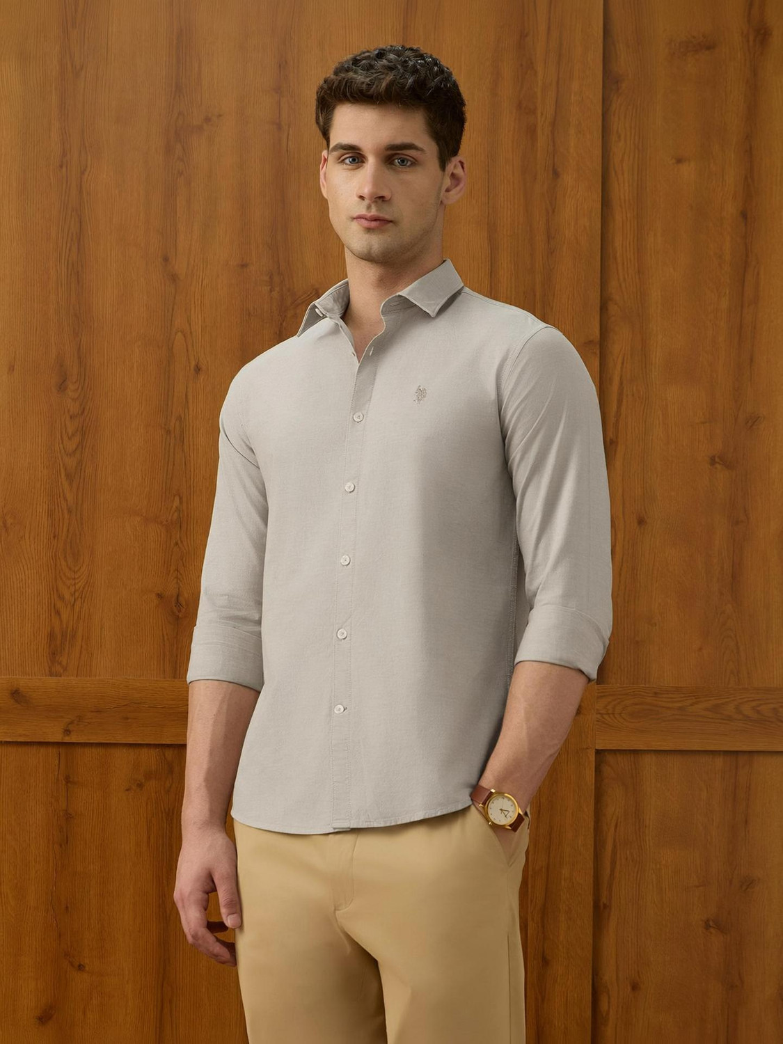 Image of U.S. POLO ASSN. Men Solid Casual Brown Shirt