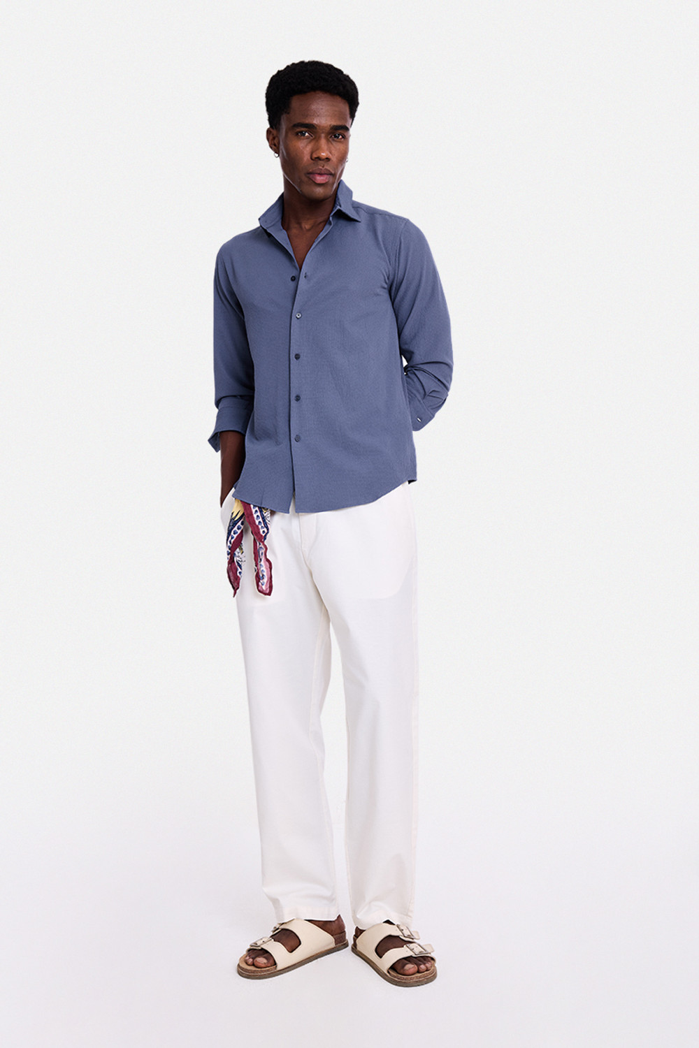 Image of Snitch Men Solid Casual Blue Shirt