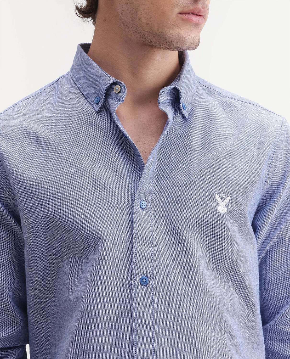 Image of RARE RABBIT Men Solid Casual Blue Shirt