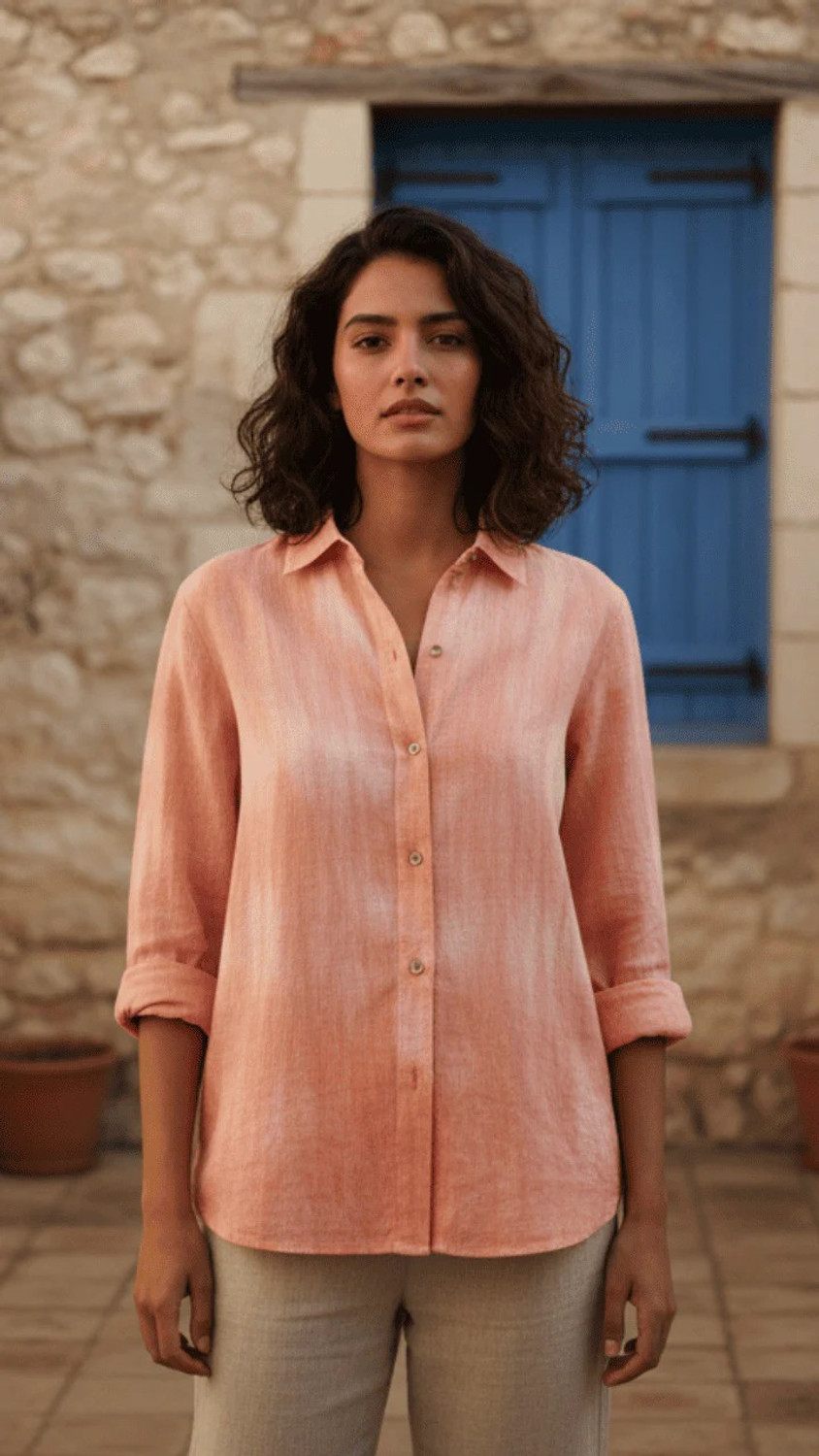 Image of Lacely Women Printed Casual Pink Shirt