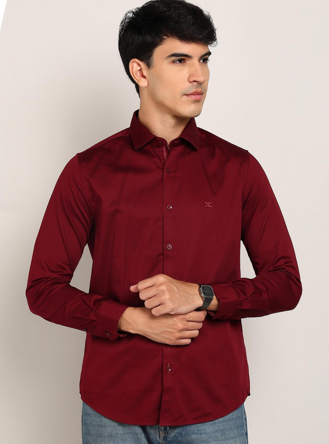 Image of KILLER Men Solid Casual Maroon Shirt