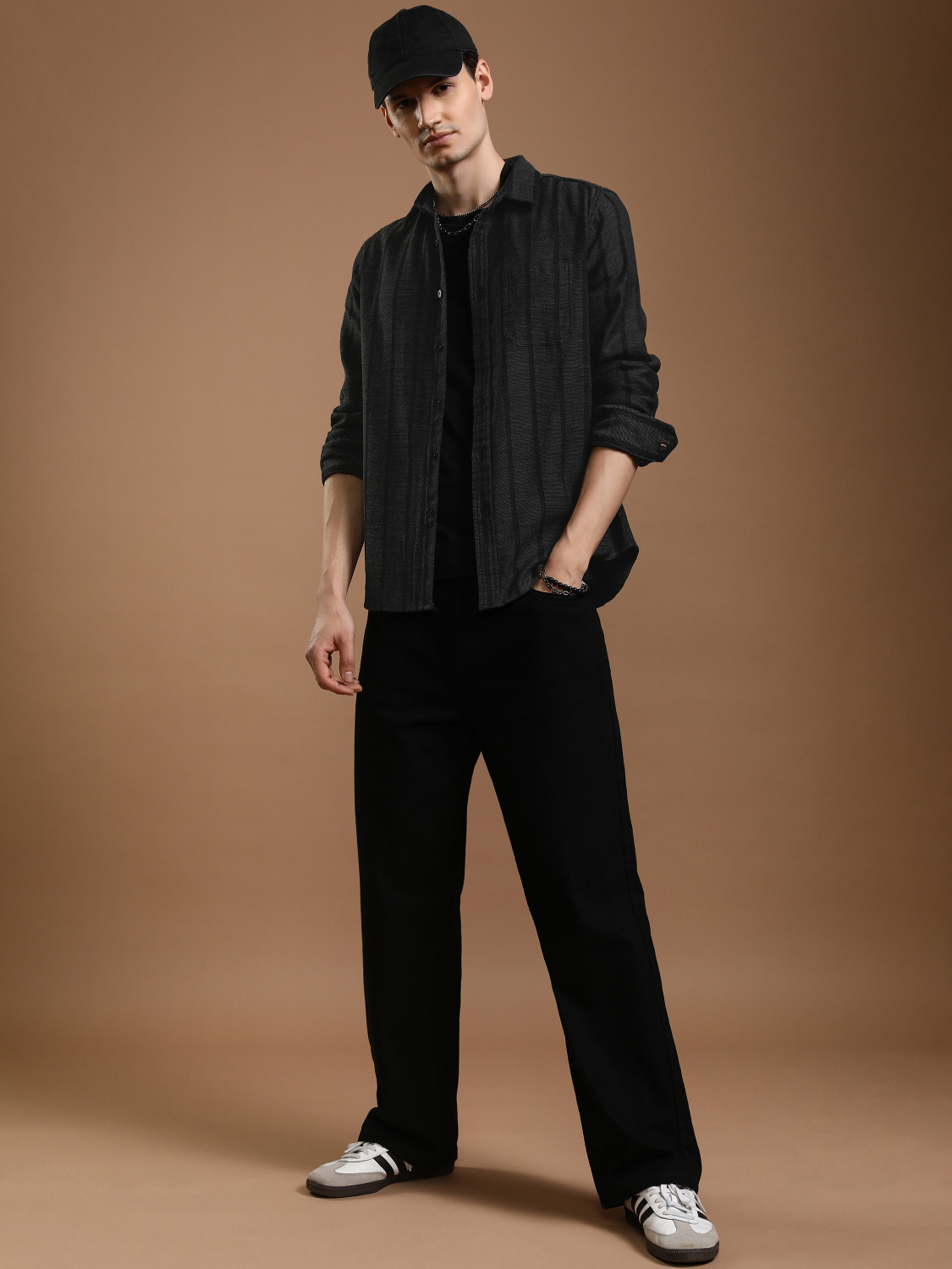 Image of HIGHLANDER Men Striped Casual Black Shirt