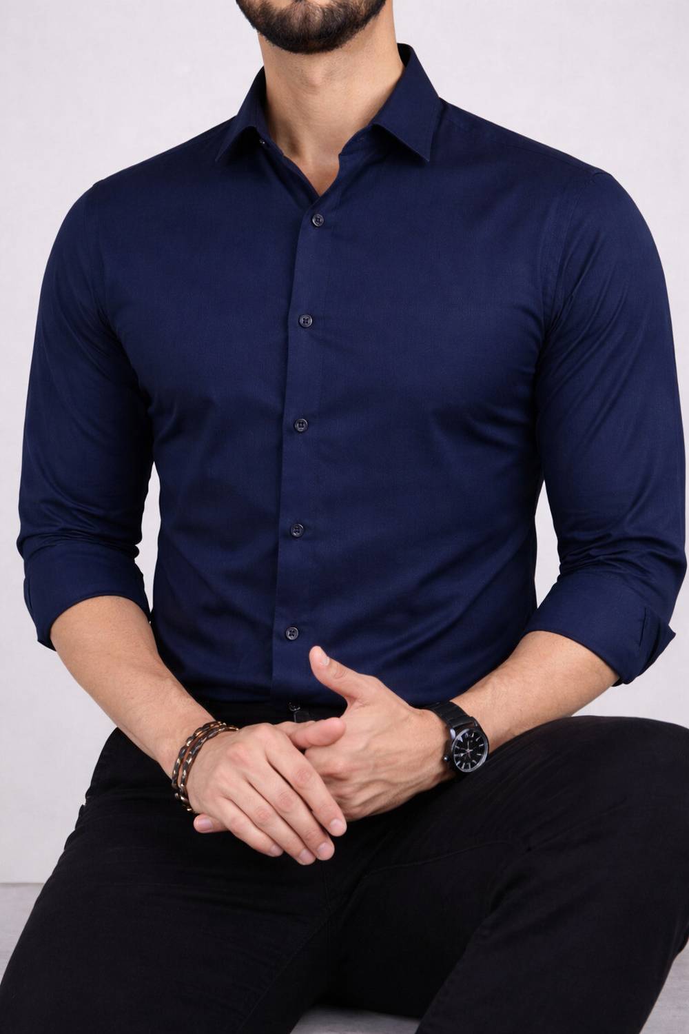 RAFSON Men Solid Formal Dark Blue Shirt