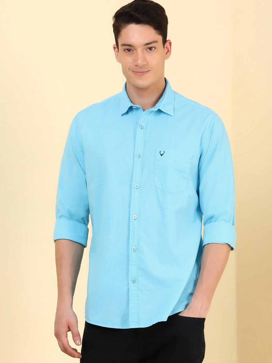 Image of Allen Solly Men Solid Casual Light Blue Shirt
