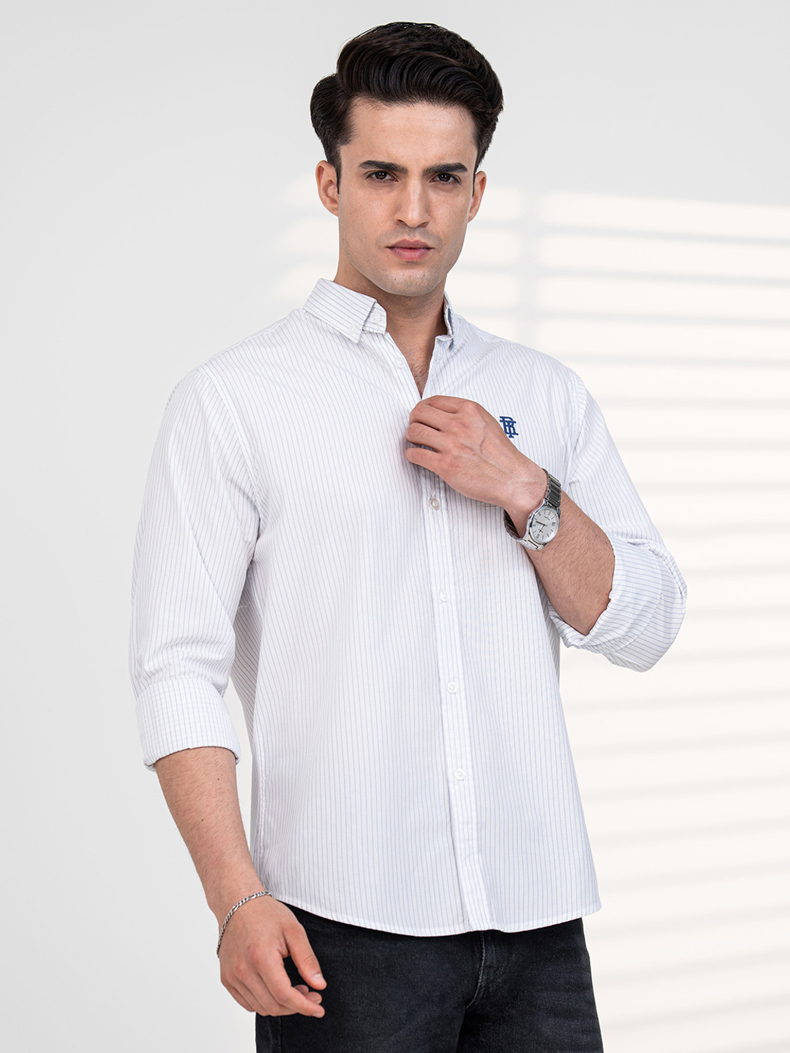 Image of RED TAPE Men Self Design Casual Blue Shirt