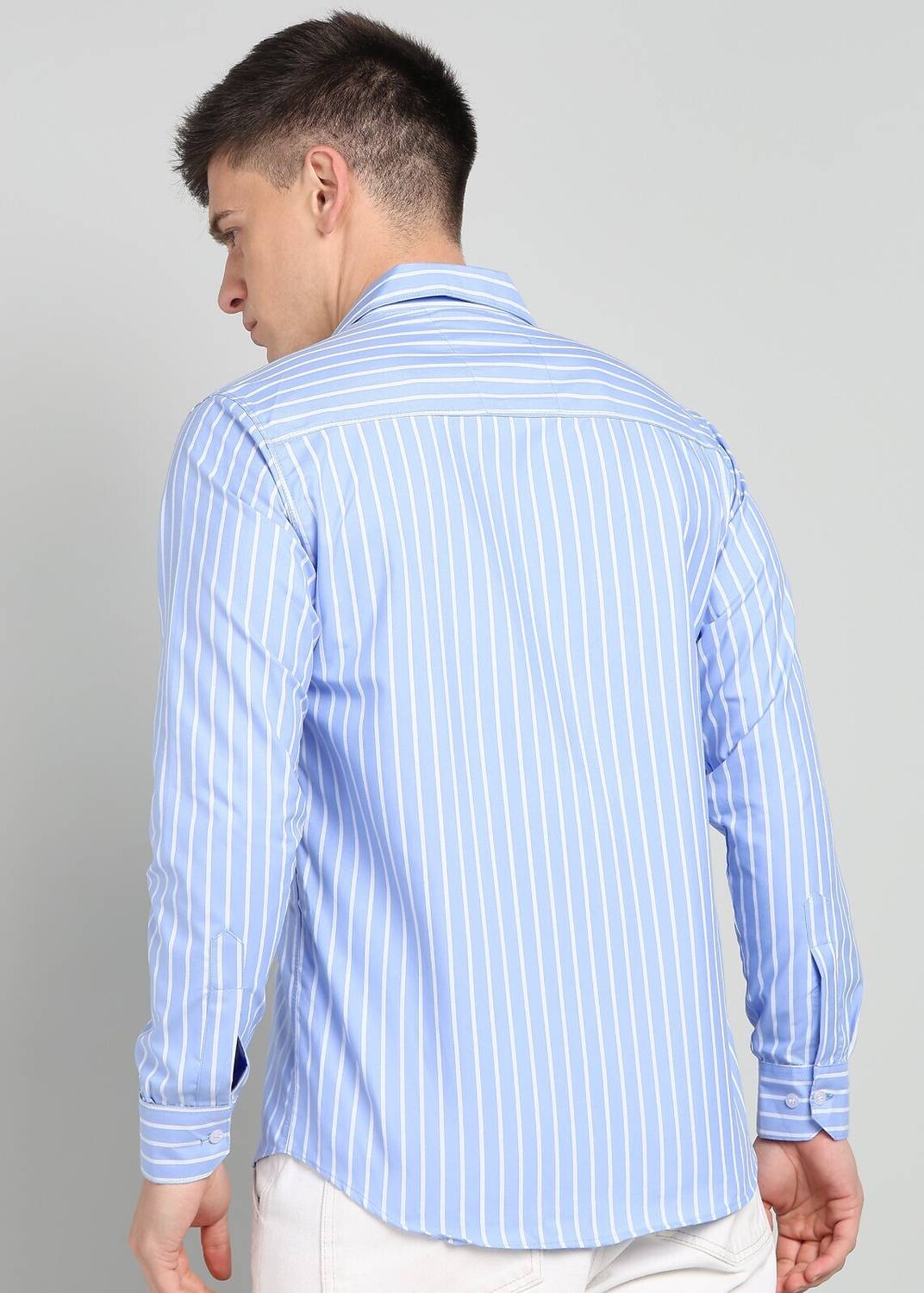 RODEIZ Men Striped Light Blue, White Shirt - Image 2