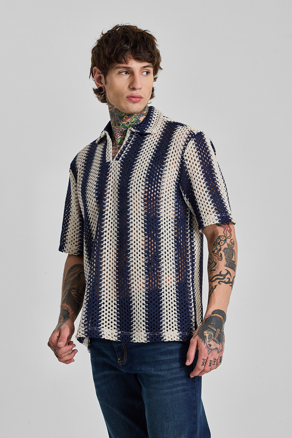 Image of Snitch Men Striped Casual Blue Shirt