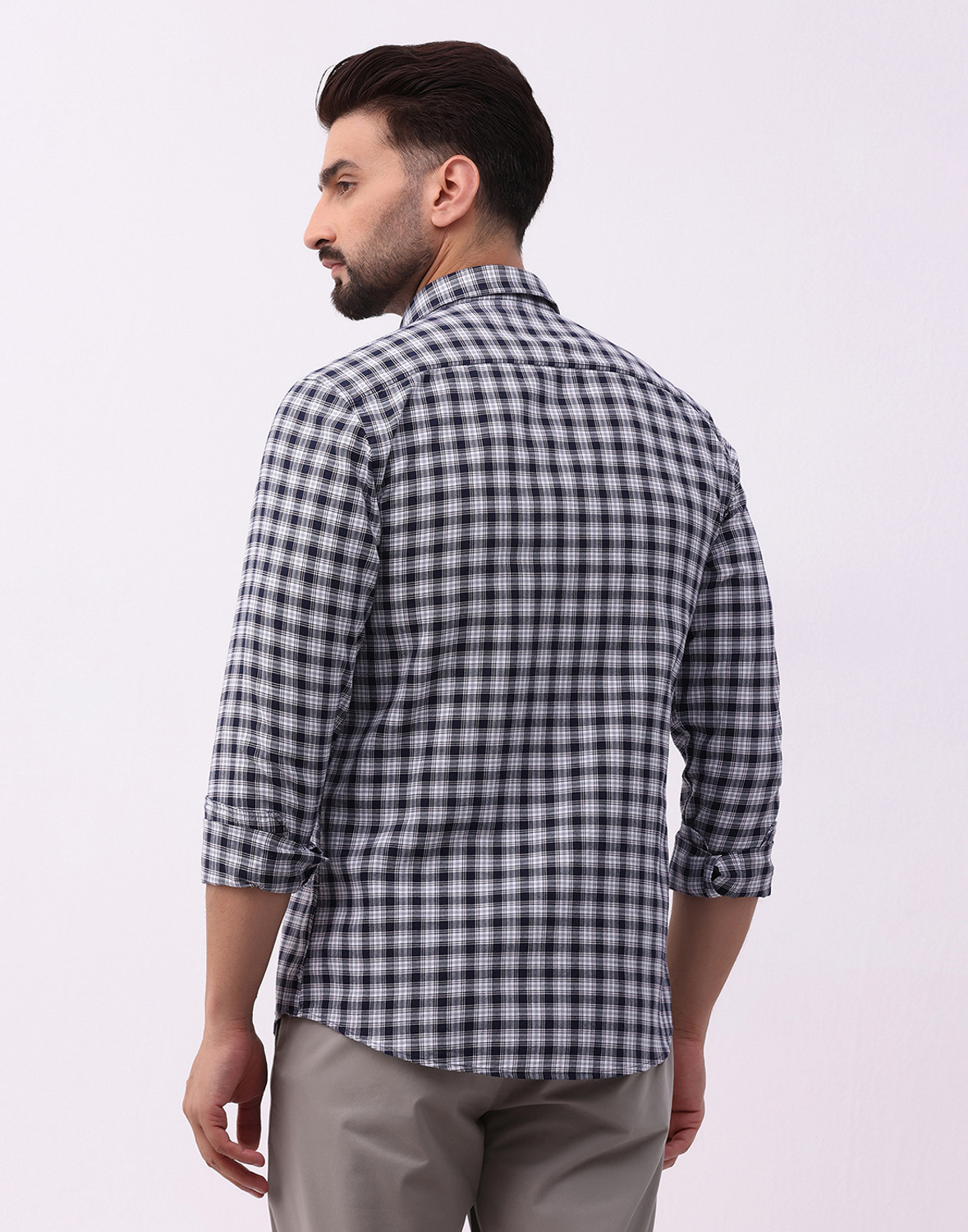 Image of Blackberrys Men Checkered Casual Dark Blue Shirt